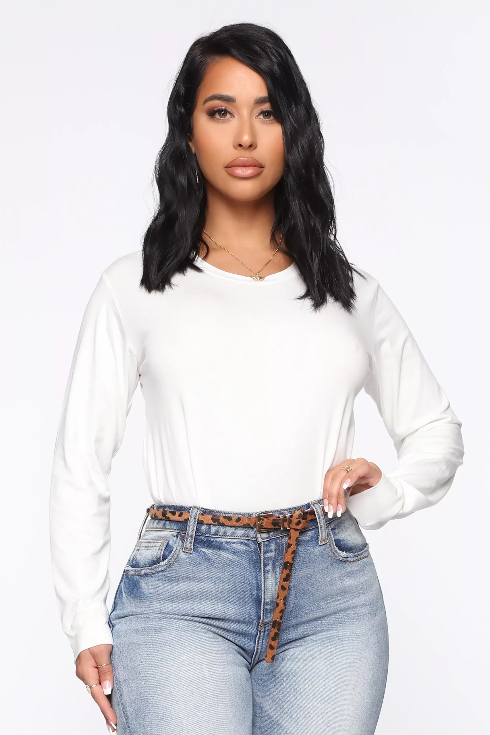 Jennifer Long Sleeve Crew Neck Tee - White