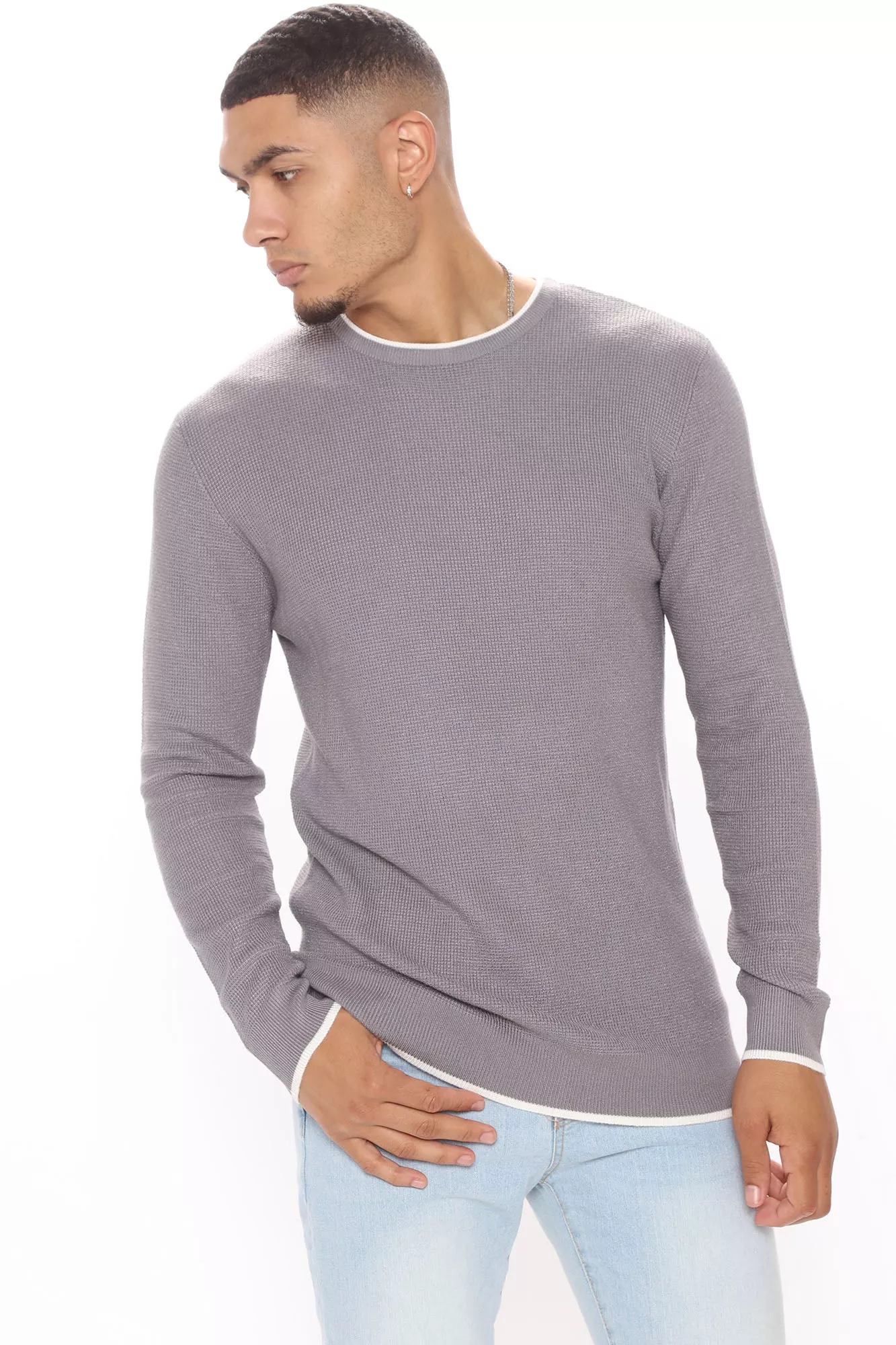 Keep It Chill Waffle Sweater FN - Heather Grey