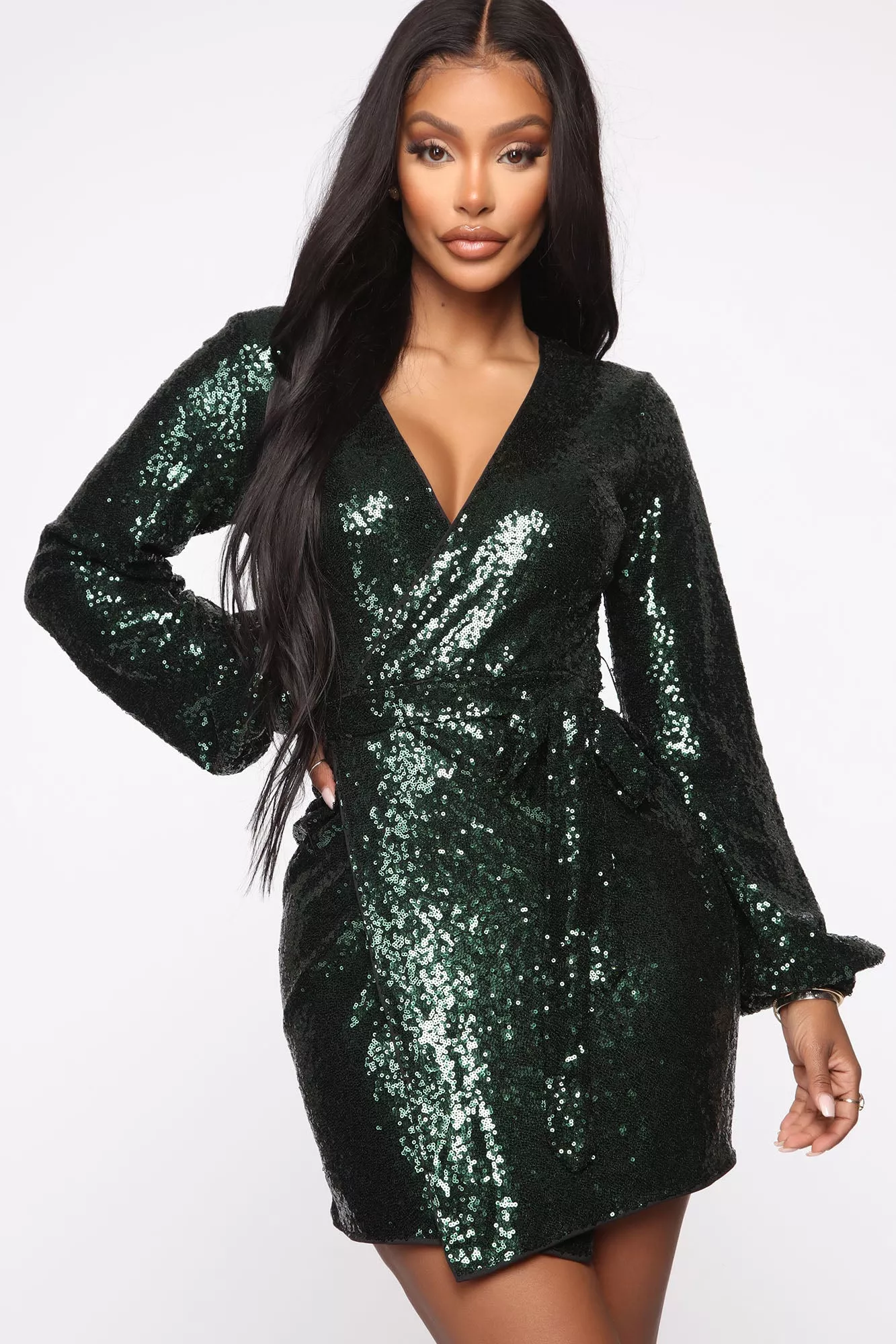 Light Show Sequin Mini Dress - Green