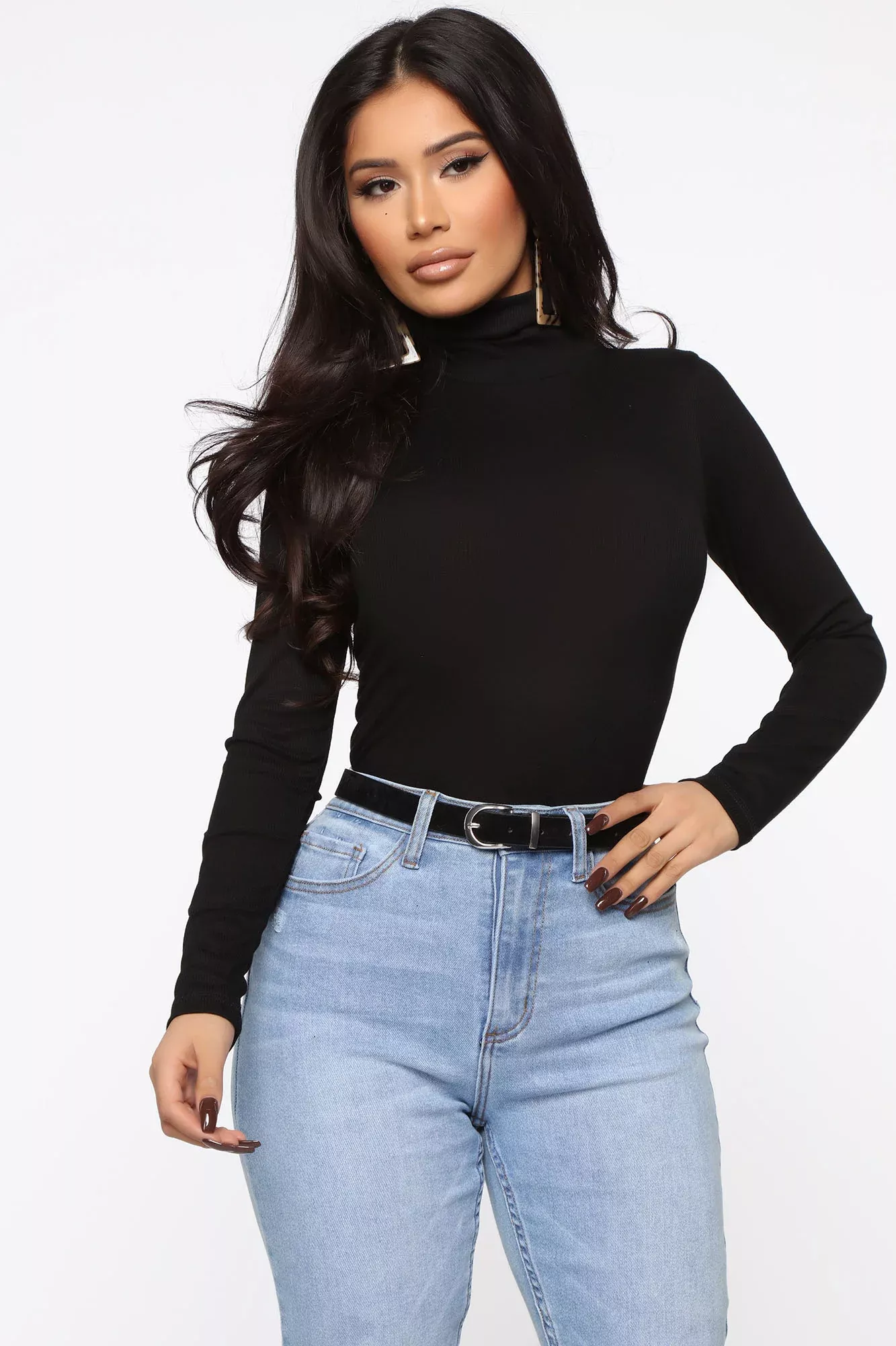 Lovely Turtleneck Long Sleeve Top - Black