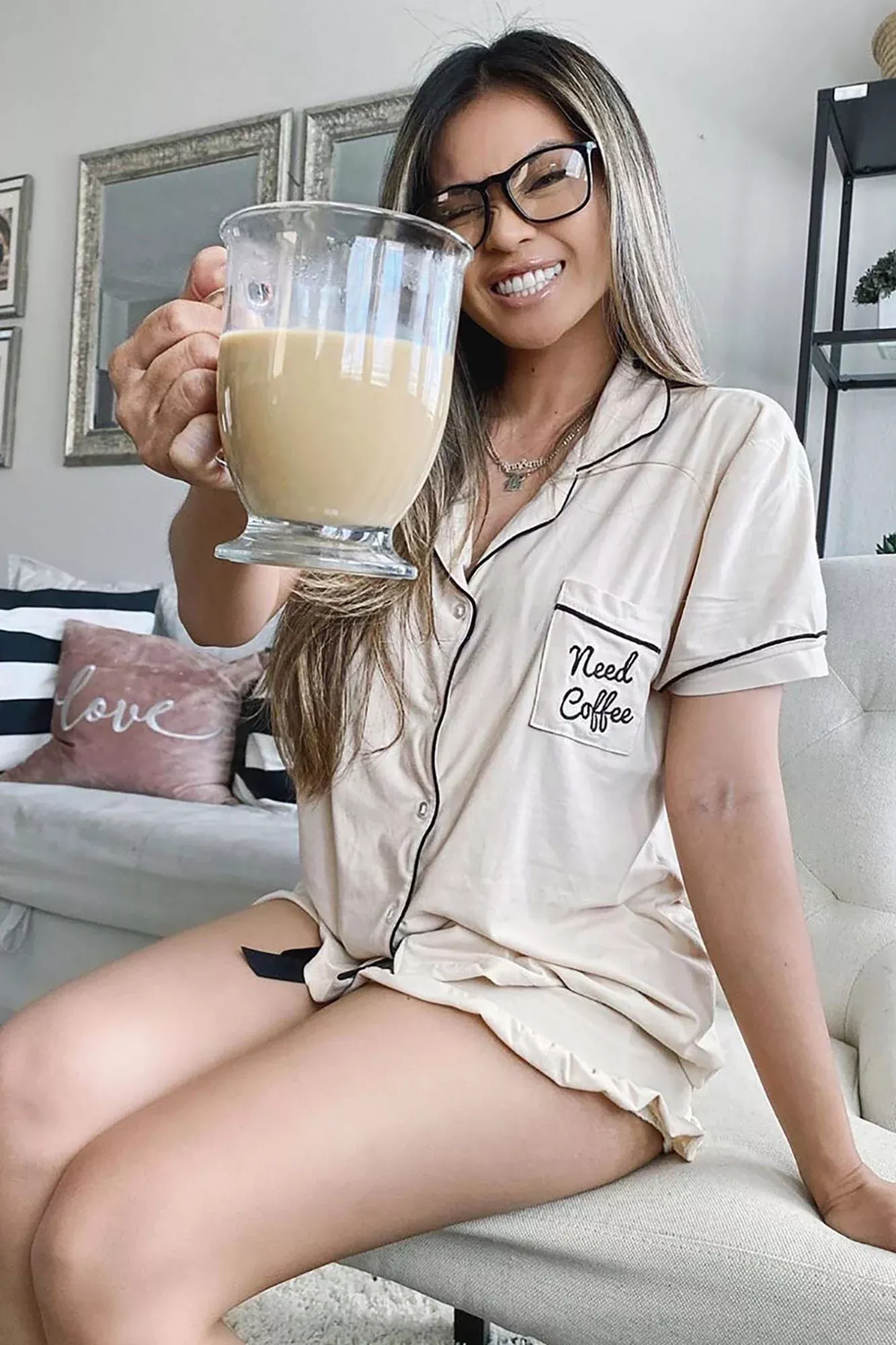 Need Coffee Now PJ Set - White