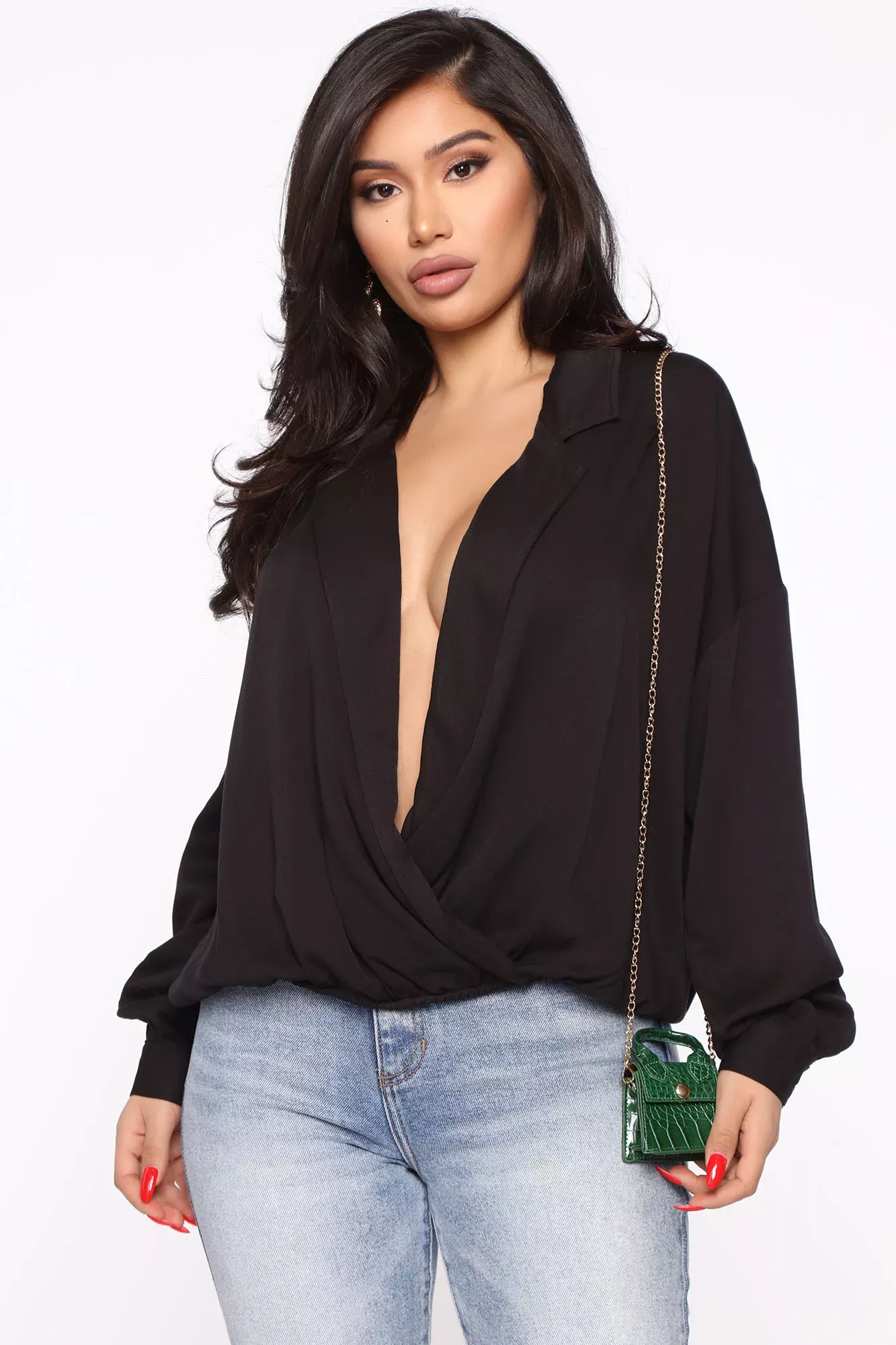 Needed Me Surplice Top - Black