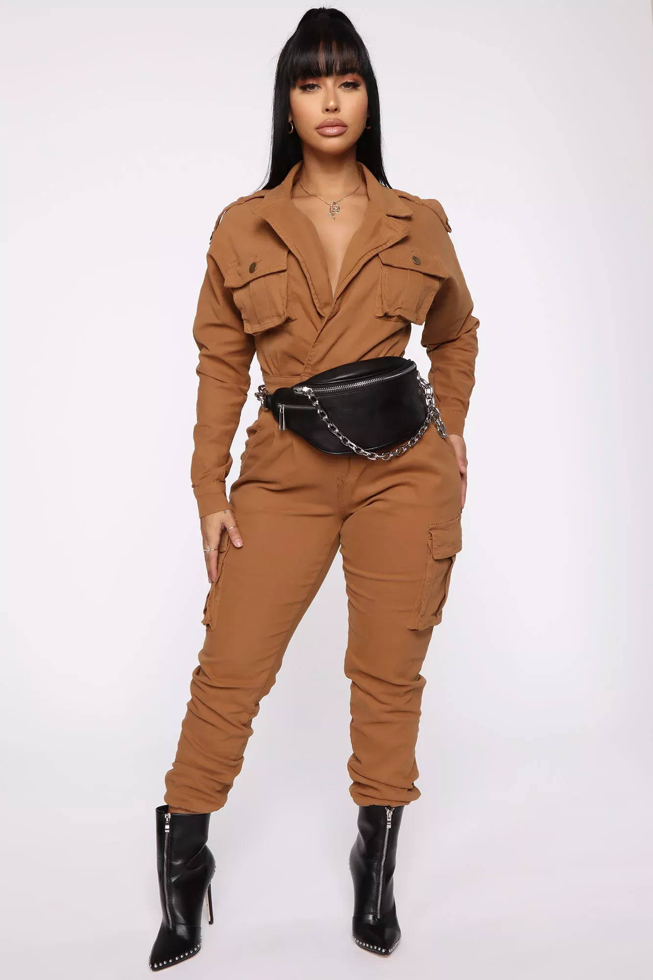 Not Worried About That Cargo Jumpsuit - Dark Khaki