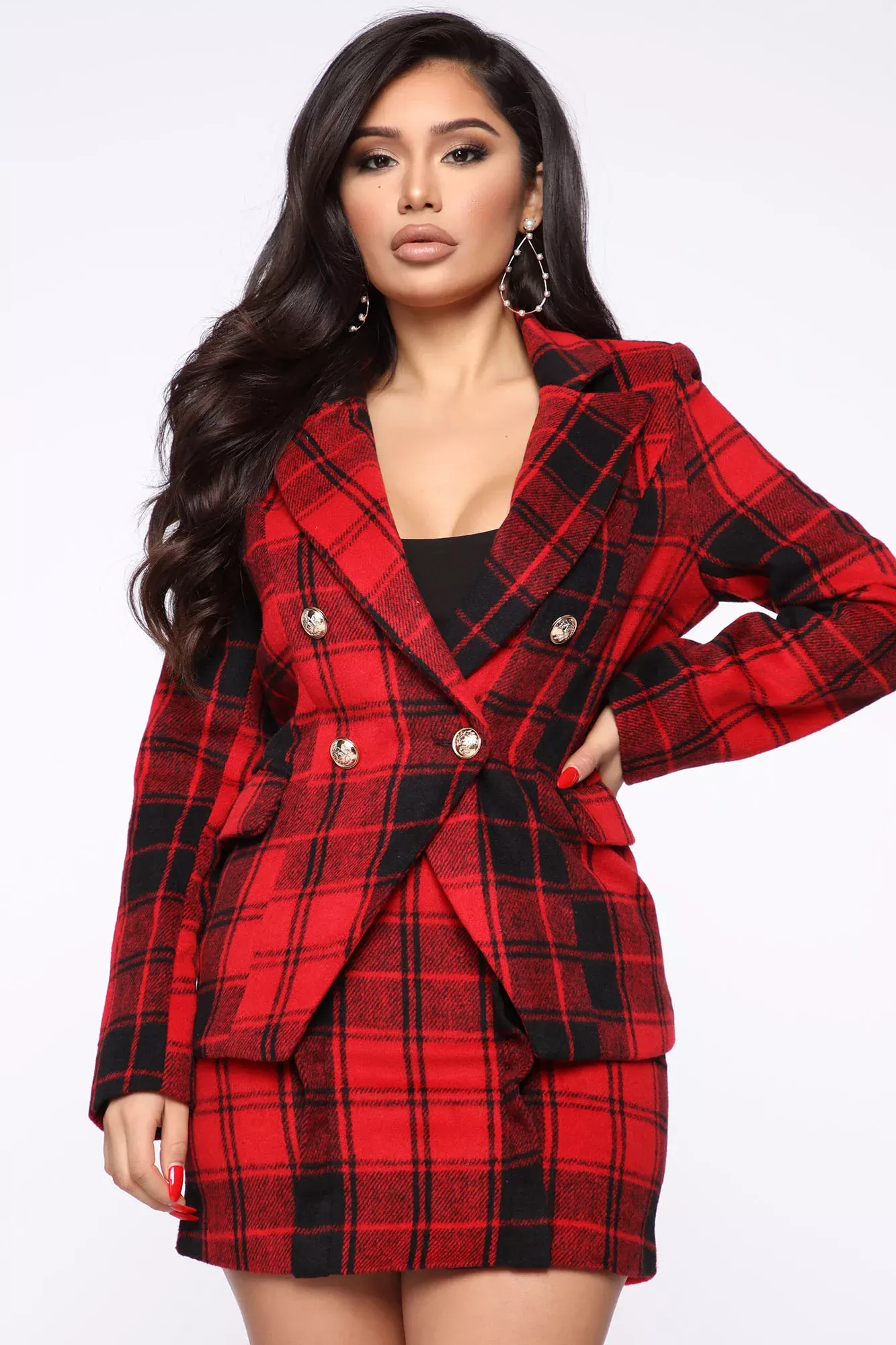 Plaid It Good Blazer - Red