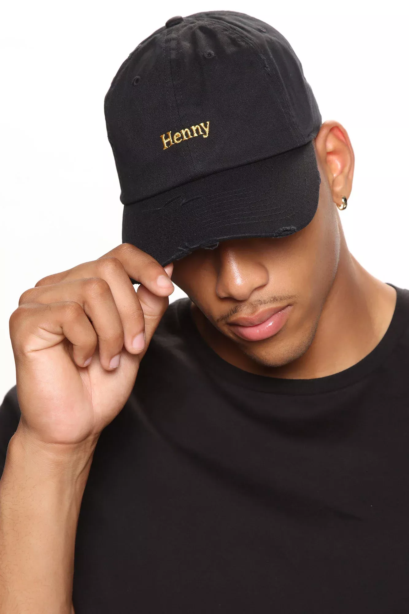 Pour The Henny Distressed Dad Hat - Black/Gold