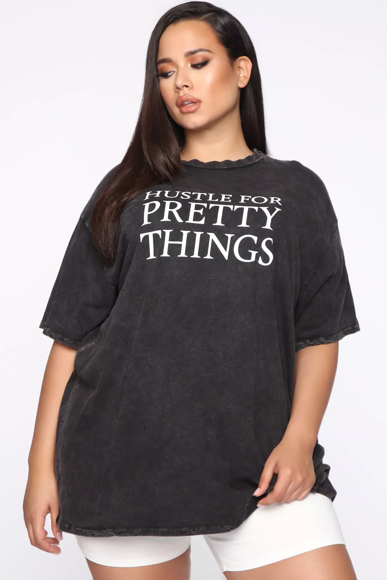 Pretty Hustlin' Mineral Wash Tee - Black