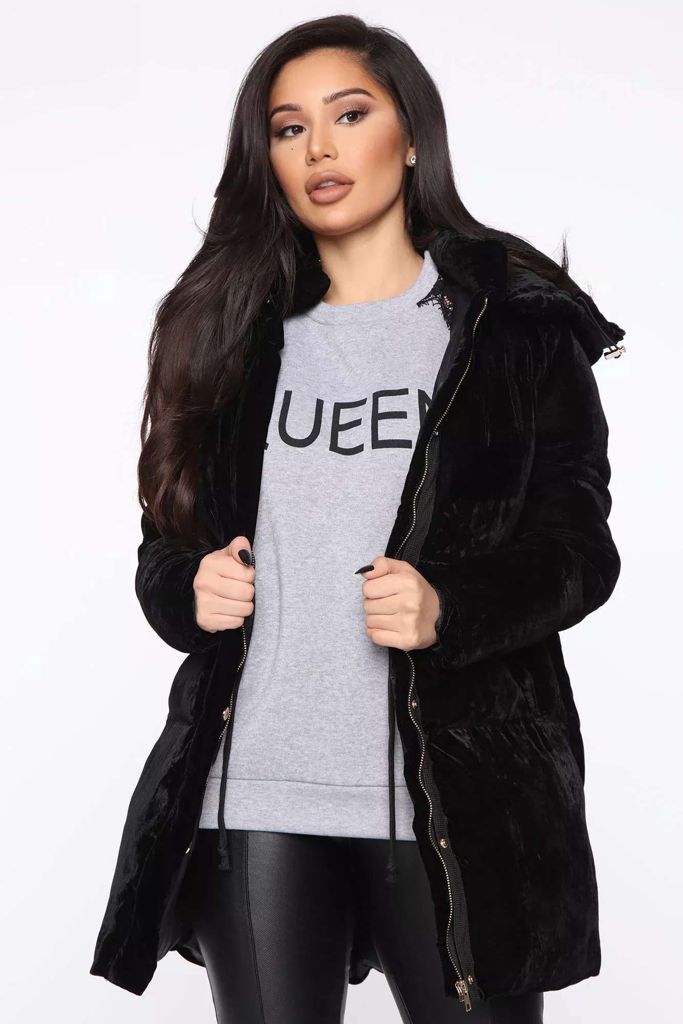 Satisfaction Velvet Puffer Jacket FN - Black
