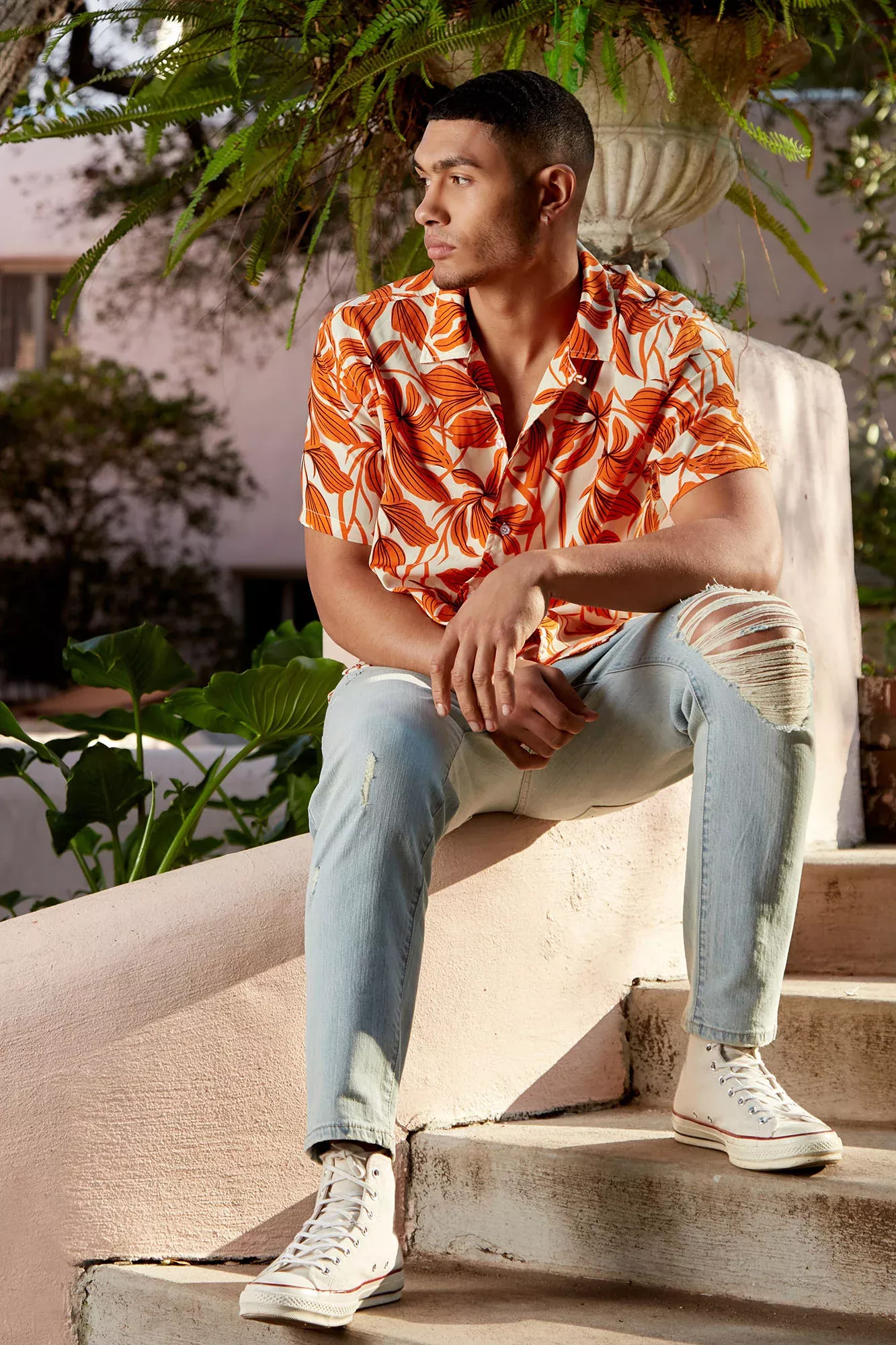 Sean Short Sleeve Woven Top - Orange/combo