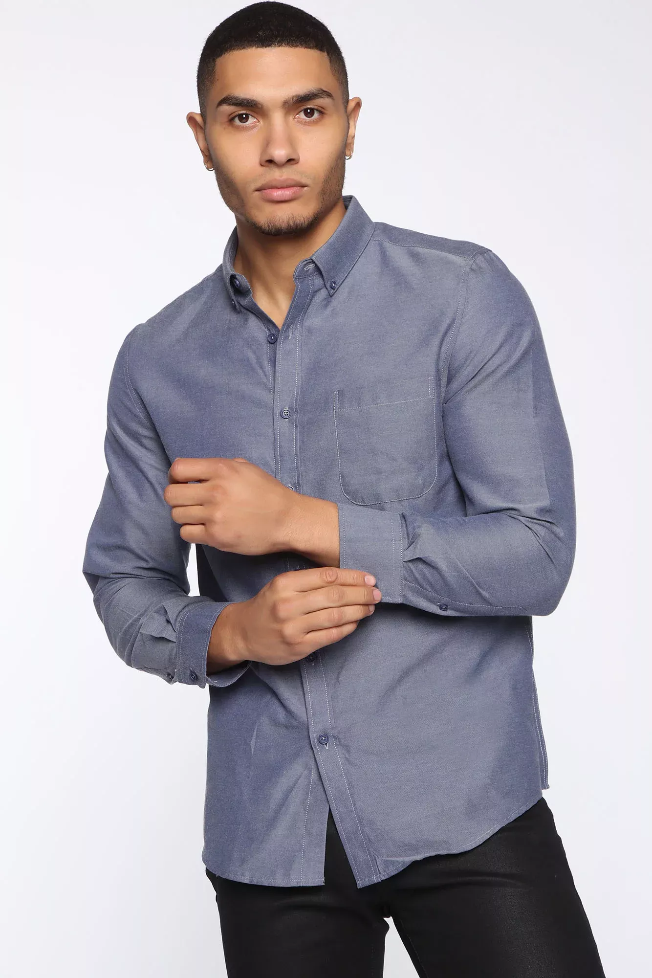 Simon Long Sleeve Woven Top FN - Blue