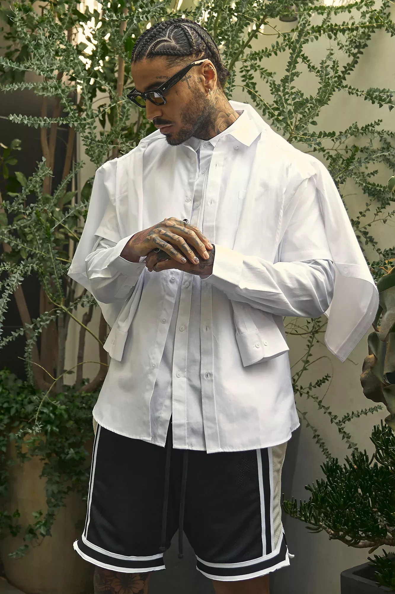 Simon Long Sleeve Woven Top - White