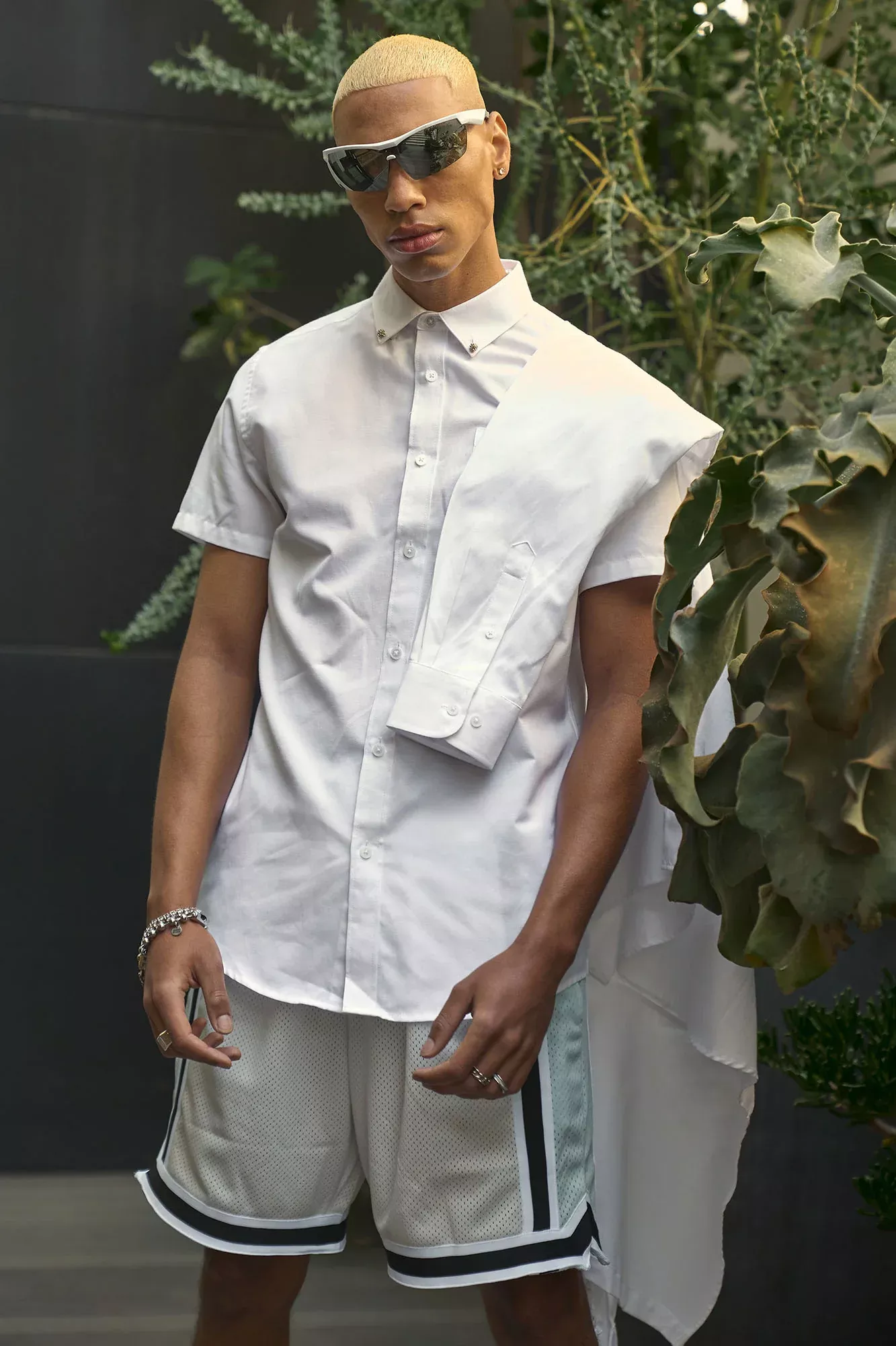 Simon Short Sleeve Woven Top - White