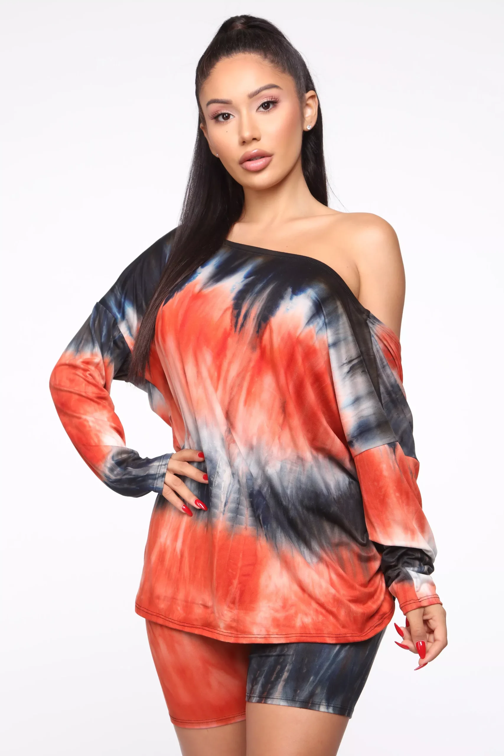 Simple Perfection Tie Dye Biker Short Set - Rust/combo