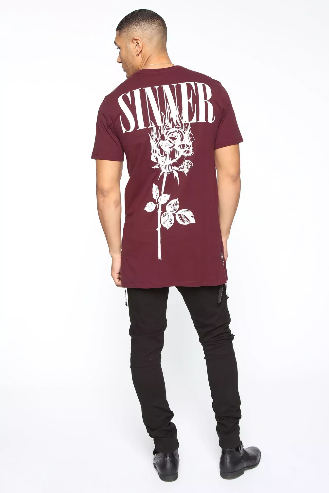 Sinner Side Zip Short Sleeve Tee - Burgundy/combo