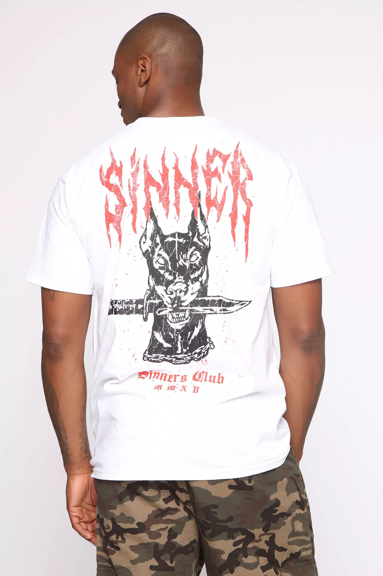 Sinners Club Doberman Short Sleeve Tee - White/combo