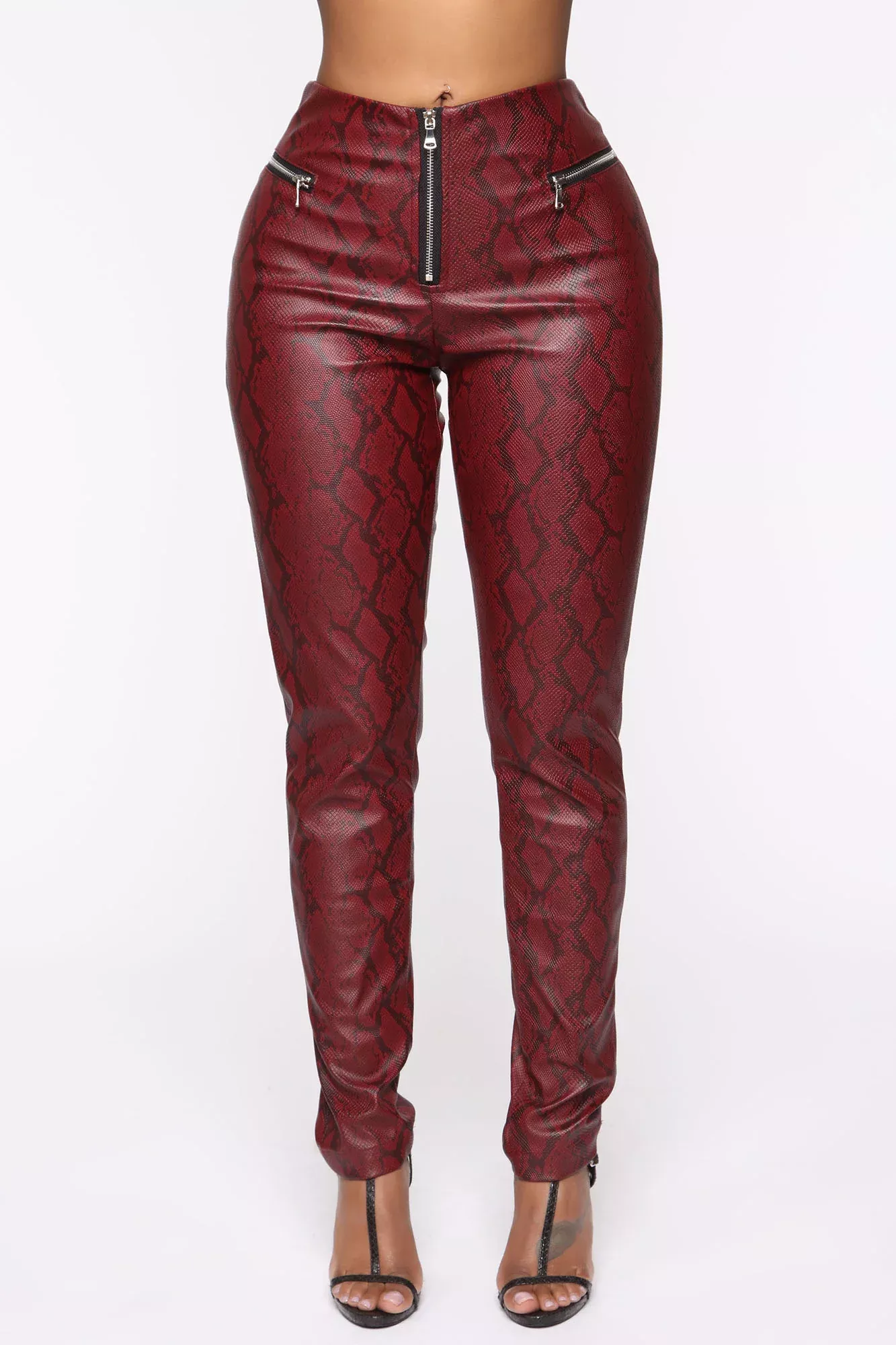 Snake Money Moves PU Leather Pants - Burgundy
