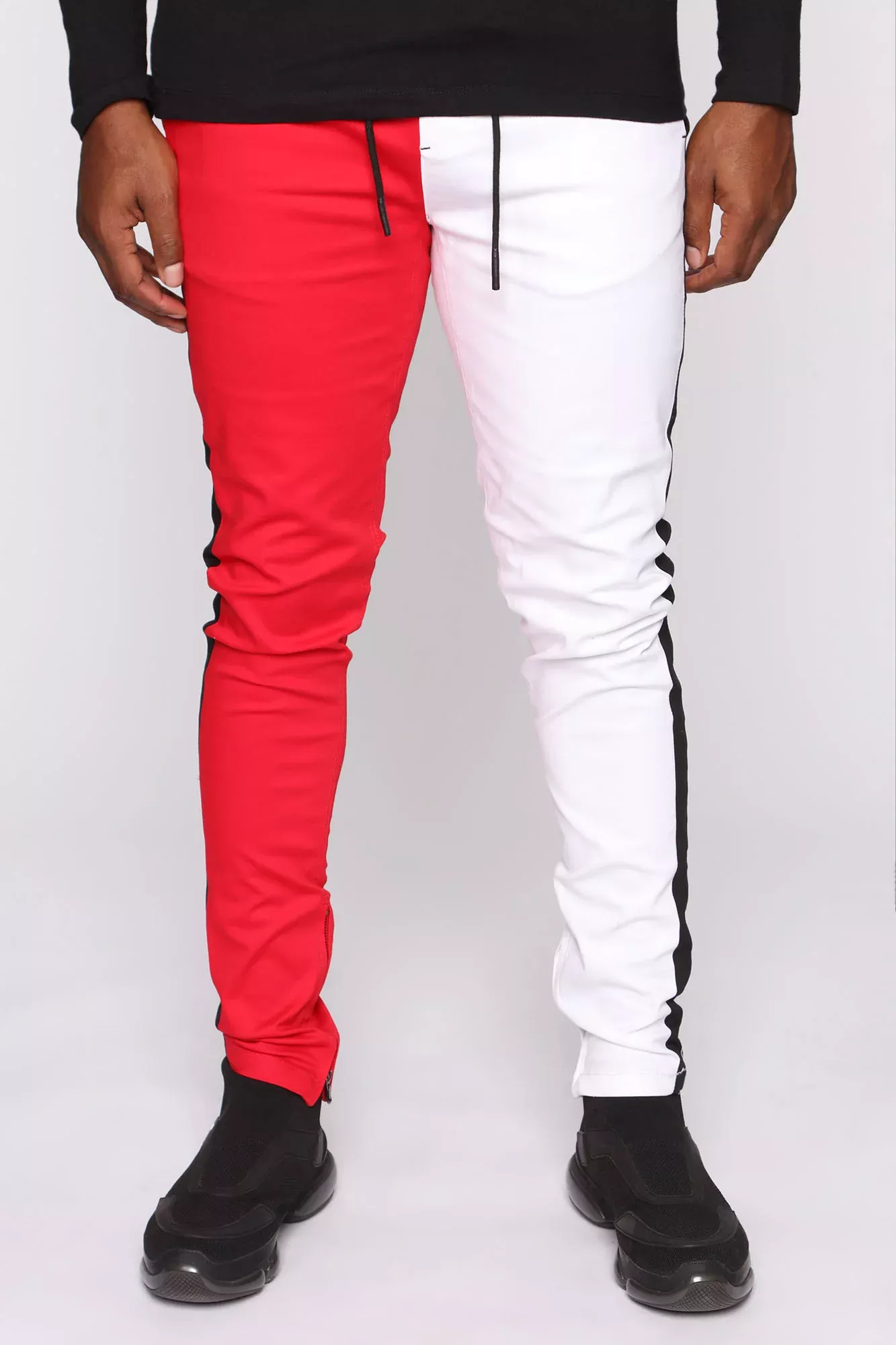 Split Personality Drawstring Joggers - Red/White