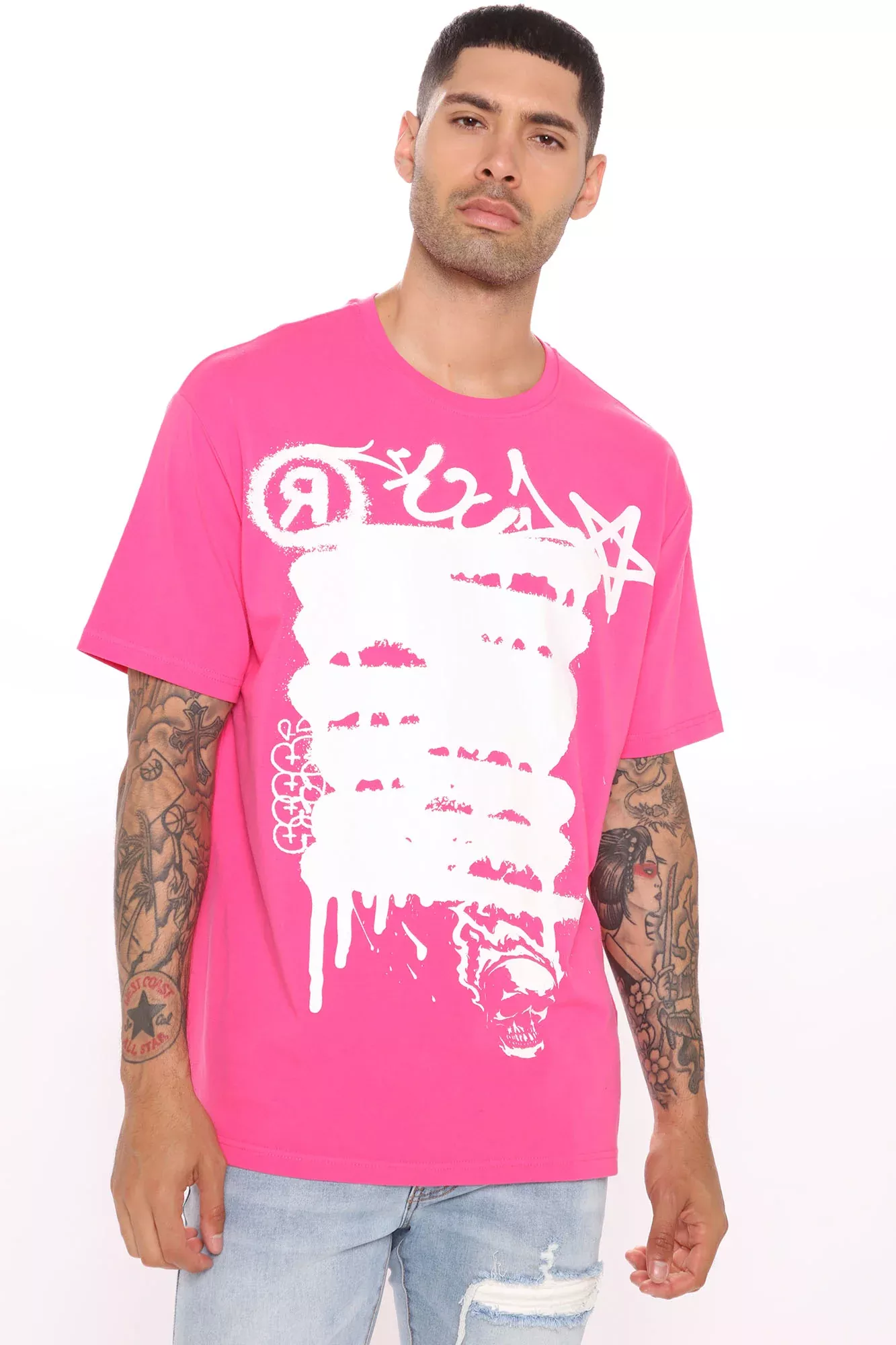 Spray Short Sleeve Tee - Pink/combo