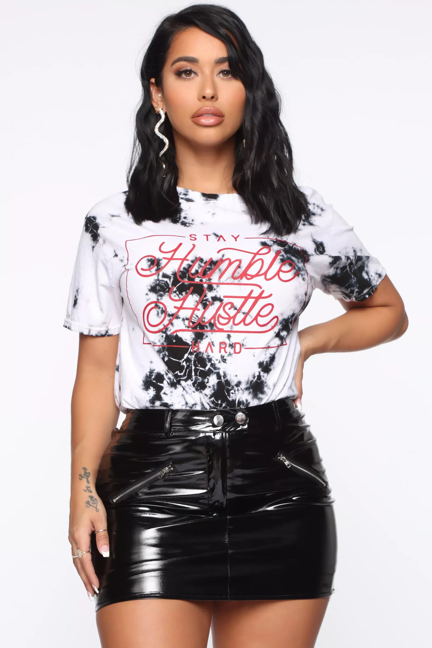 Stay Humble And Hustle Tunic Top - Black/Burgundy