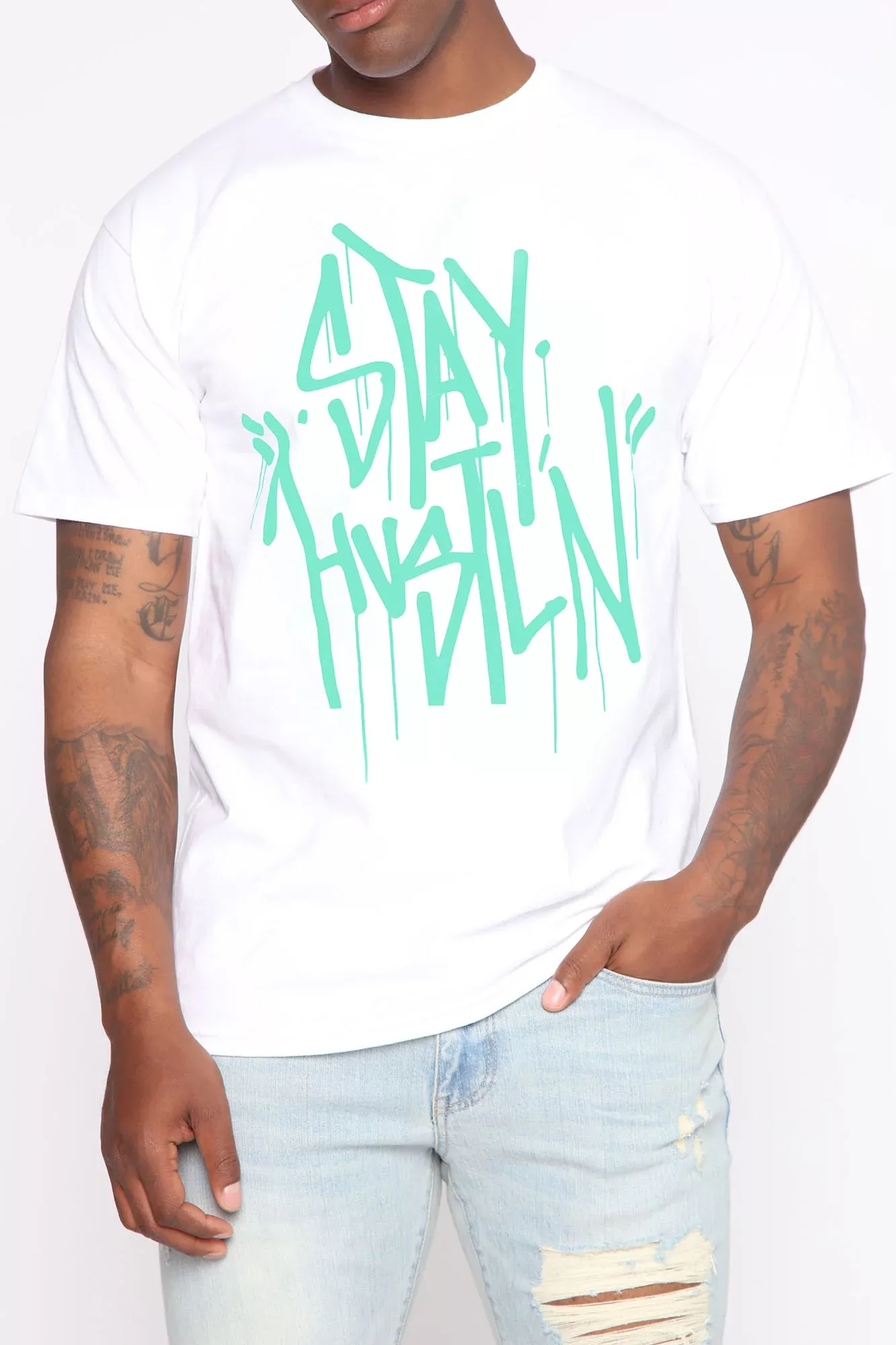 Stay Hustl'n Short Sleeve Tee - White