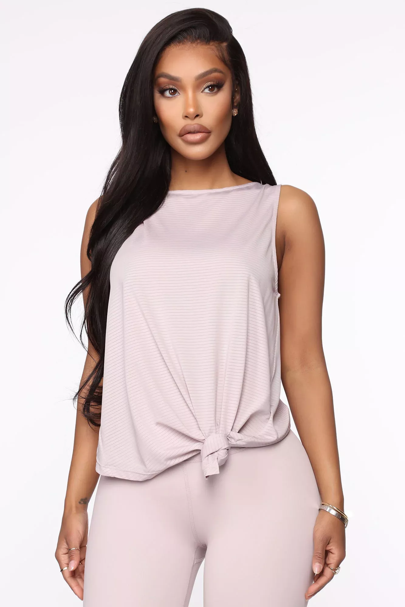 Stay Moving Tie Front Performance Muscle Tank - Lilac