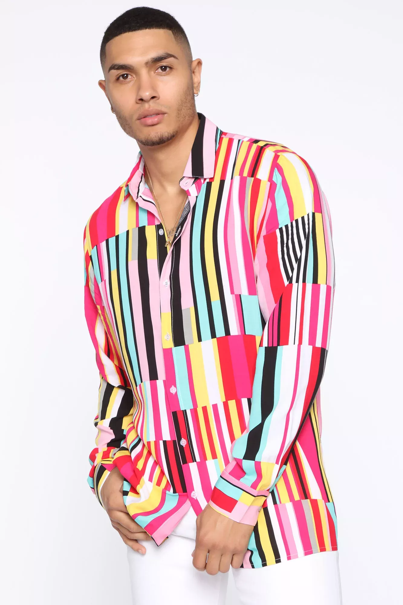 Striped Vision Long Sleeve Woven Top - MultiColor