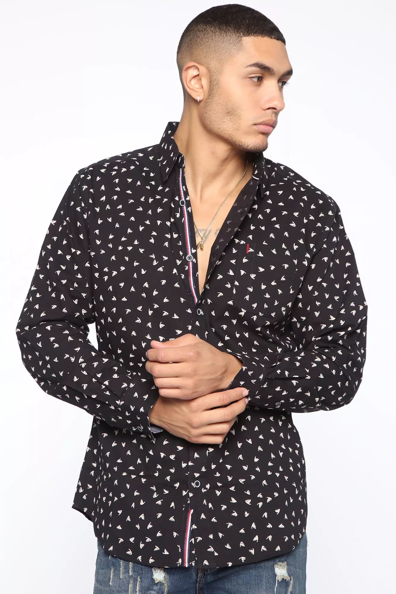 Thompson Long Sleeve Woven Top - Black/combo