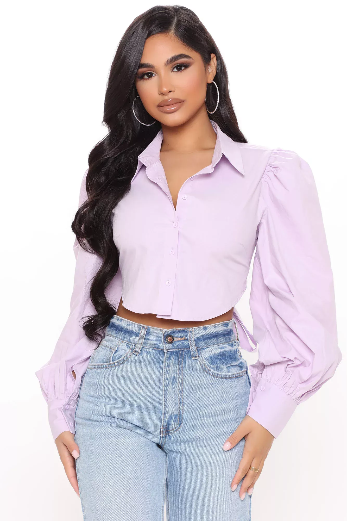 Tie Your Best Cropped Shirt - Lavender