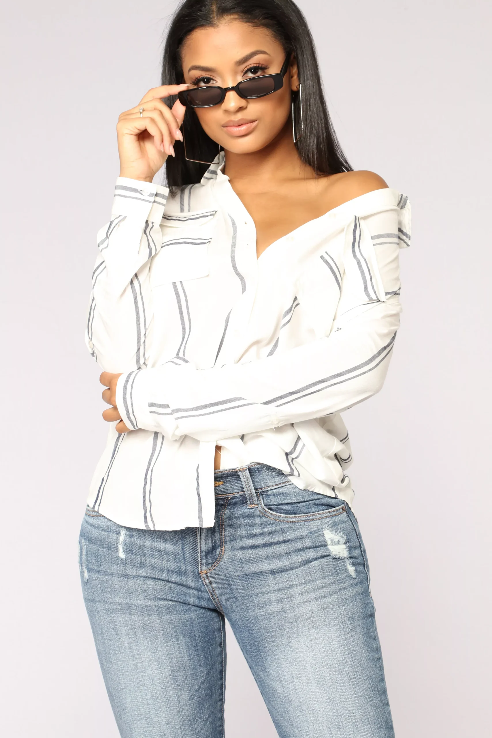 Time To Work Button Down Top - White