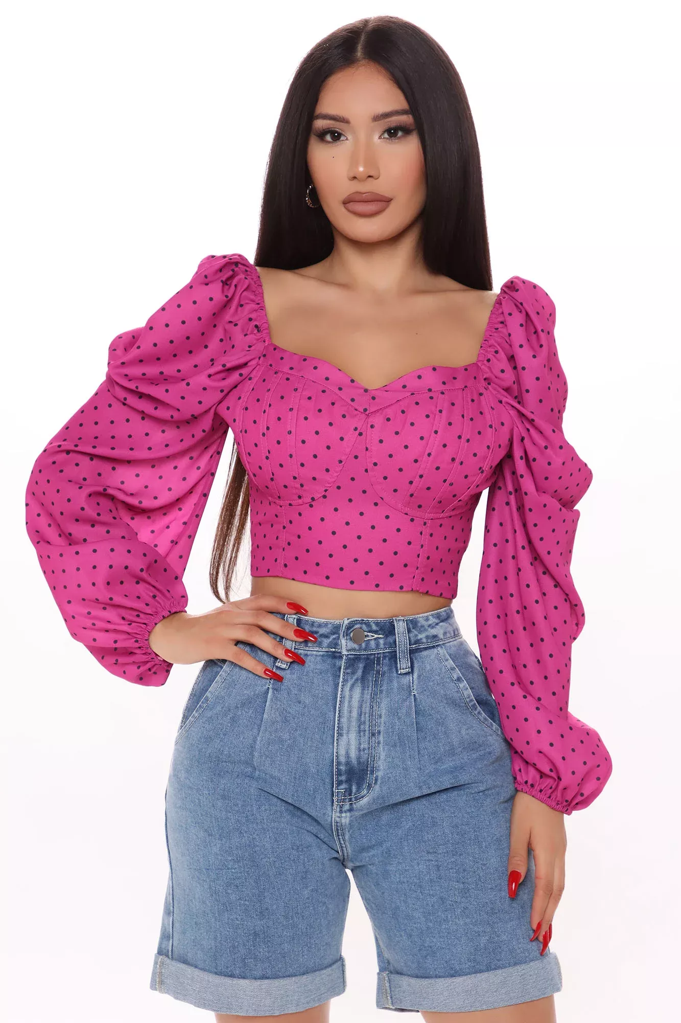To The One And Only Polka Dot Blouse - Fuchsia