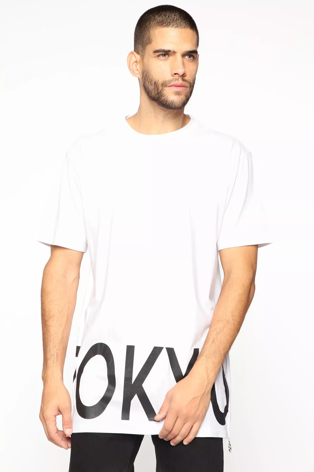 Tokyo Skyline Short Sleeve Zip Tee - White/combo
