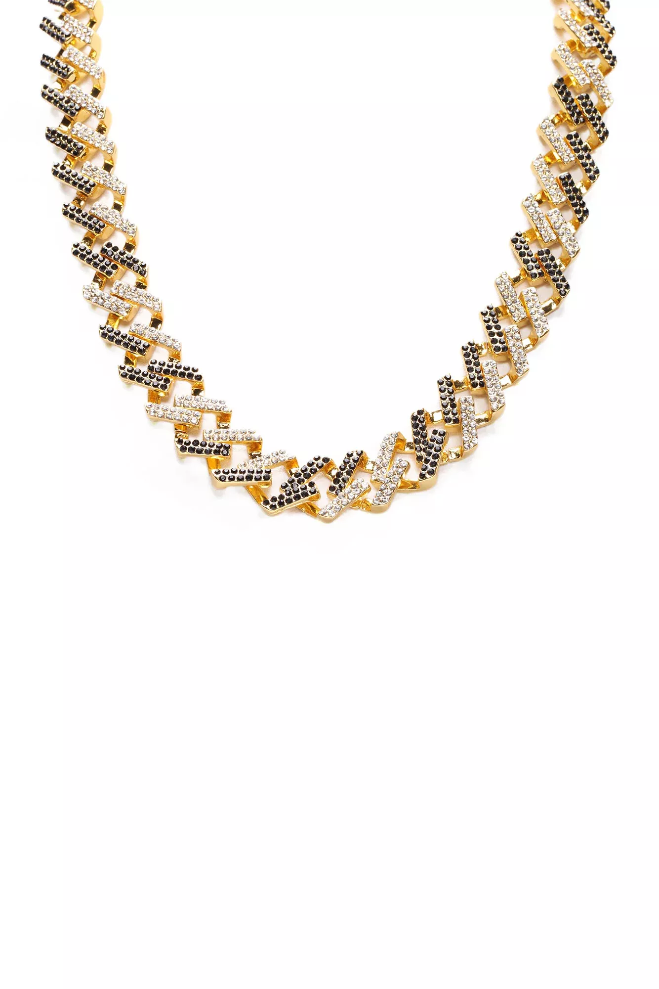 Two Tone Prong Link Necklace - Gold/Black