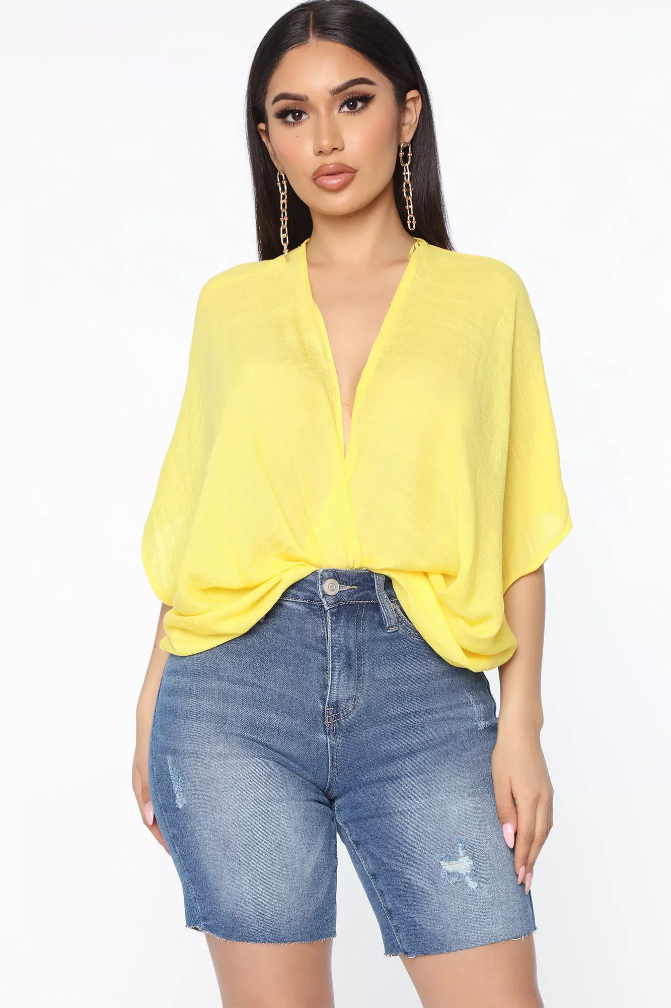 V Loose Surplice Top - Yellow