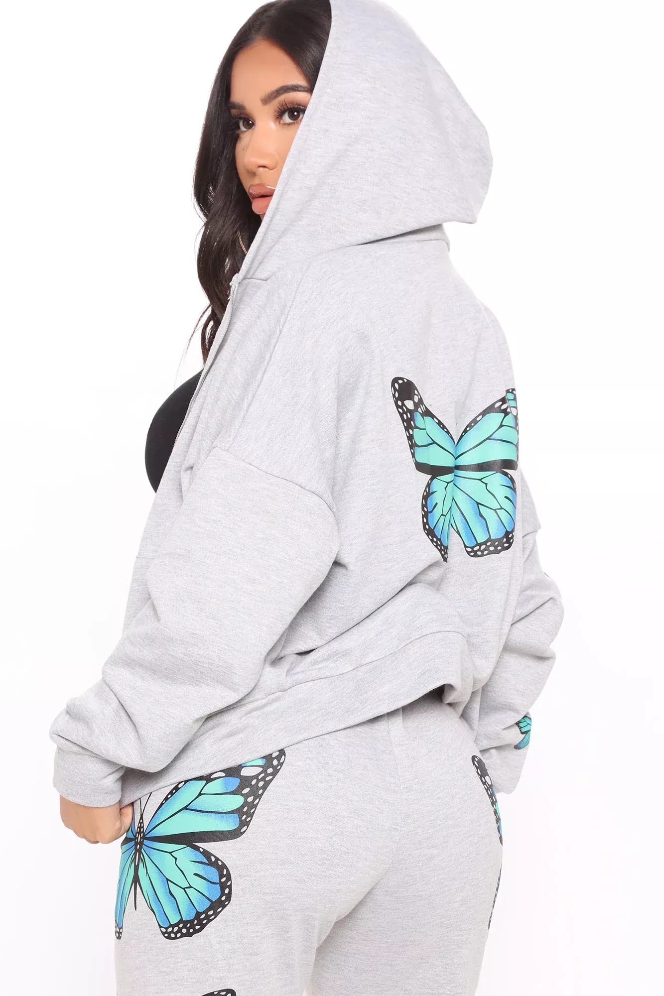 Vibrant Butterfly Zip Hoodie - Heather Grey