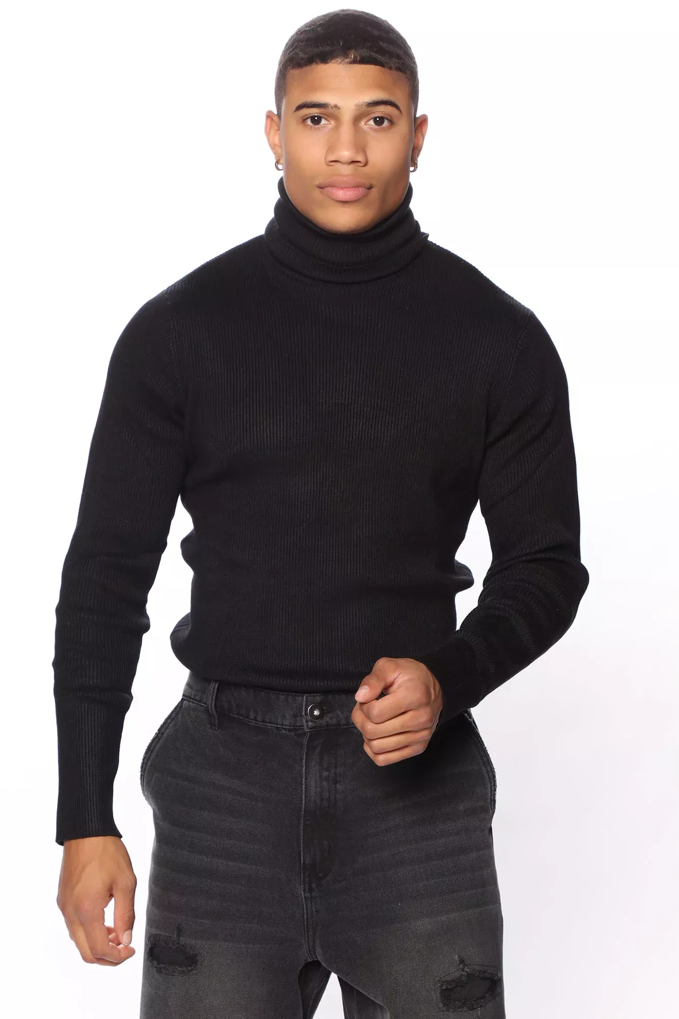 Viscose Ribbed Turtleneck FN - Black