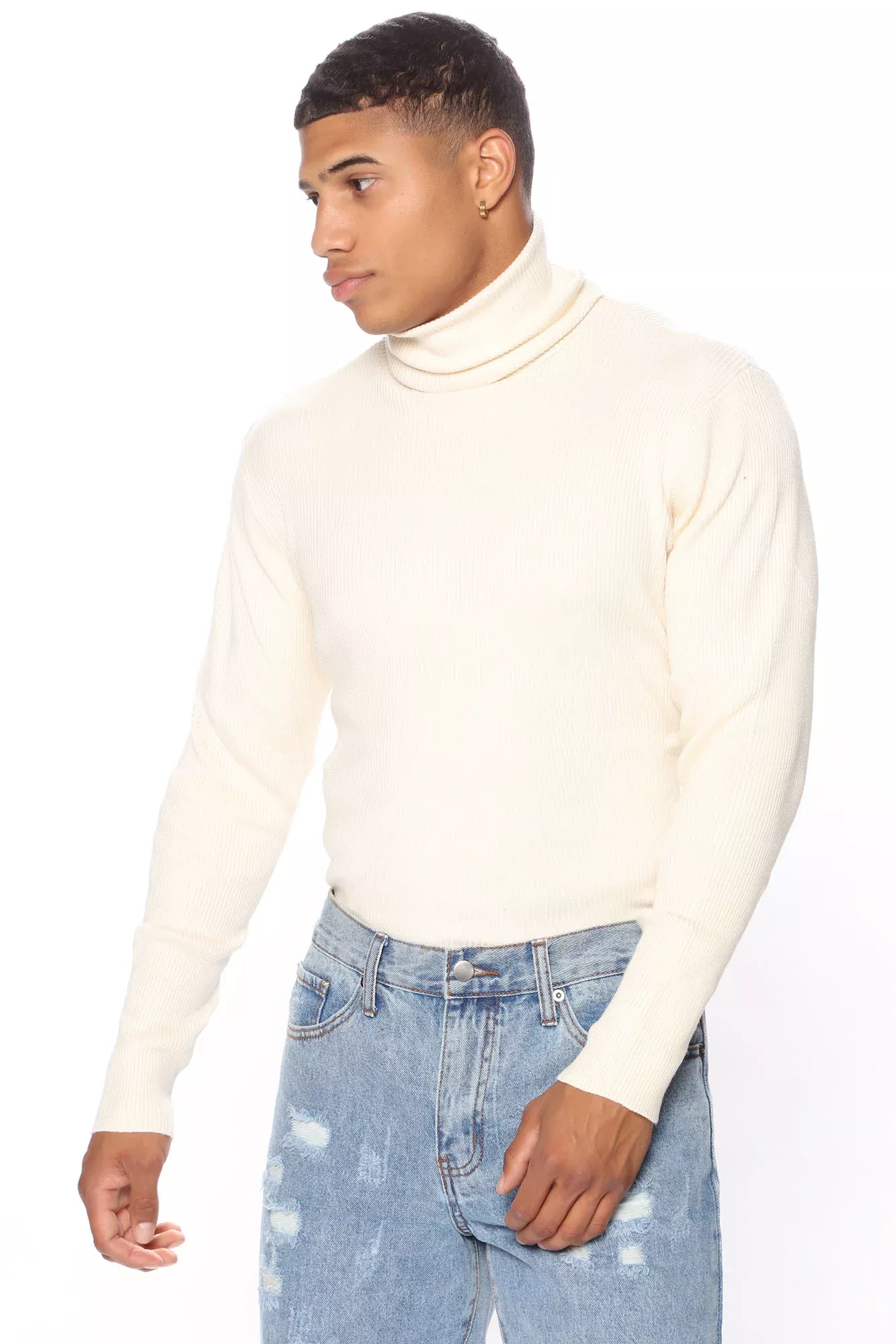 Viscose Ribbed Turtleneck - Off White