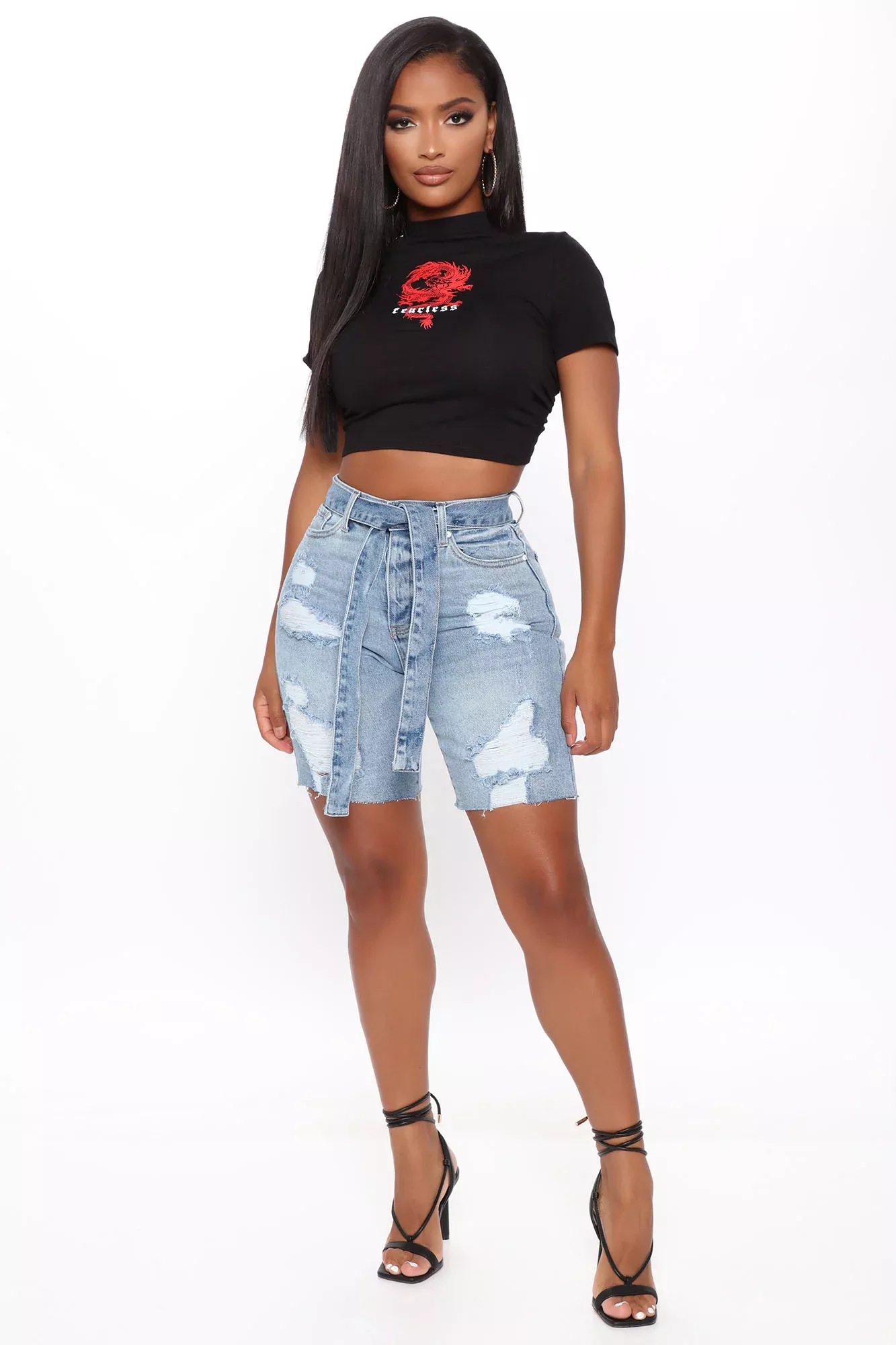 A Vision In Blue Belted Denim Bermudas - Light Blue Wash