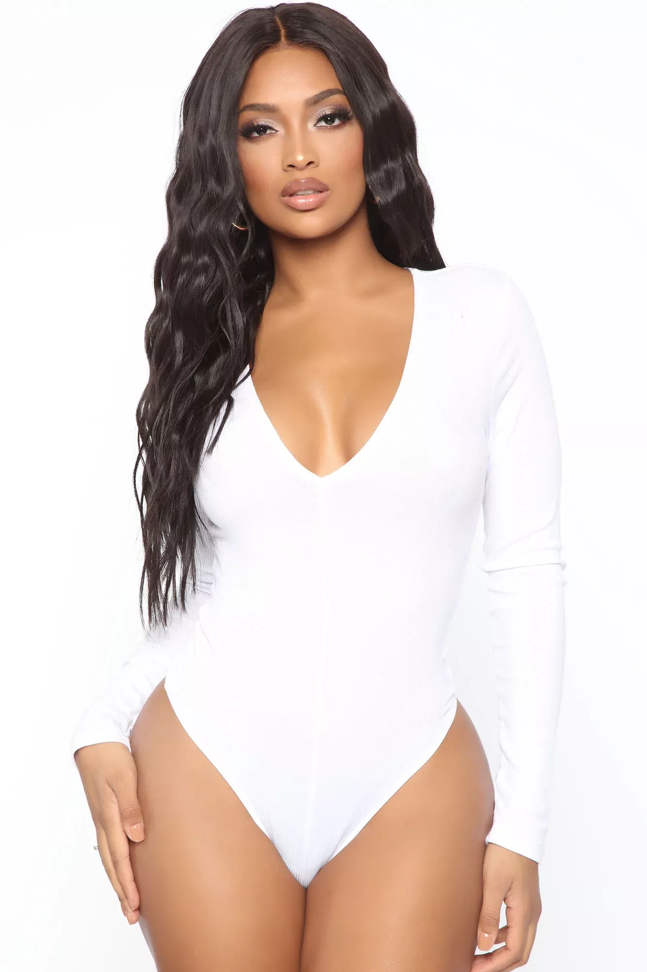 Waiting On Nothing Long Sleeve Ribbed Bodysuit - White