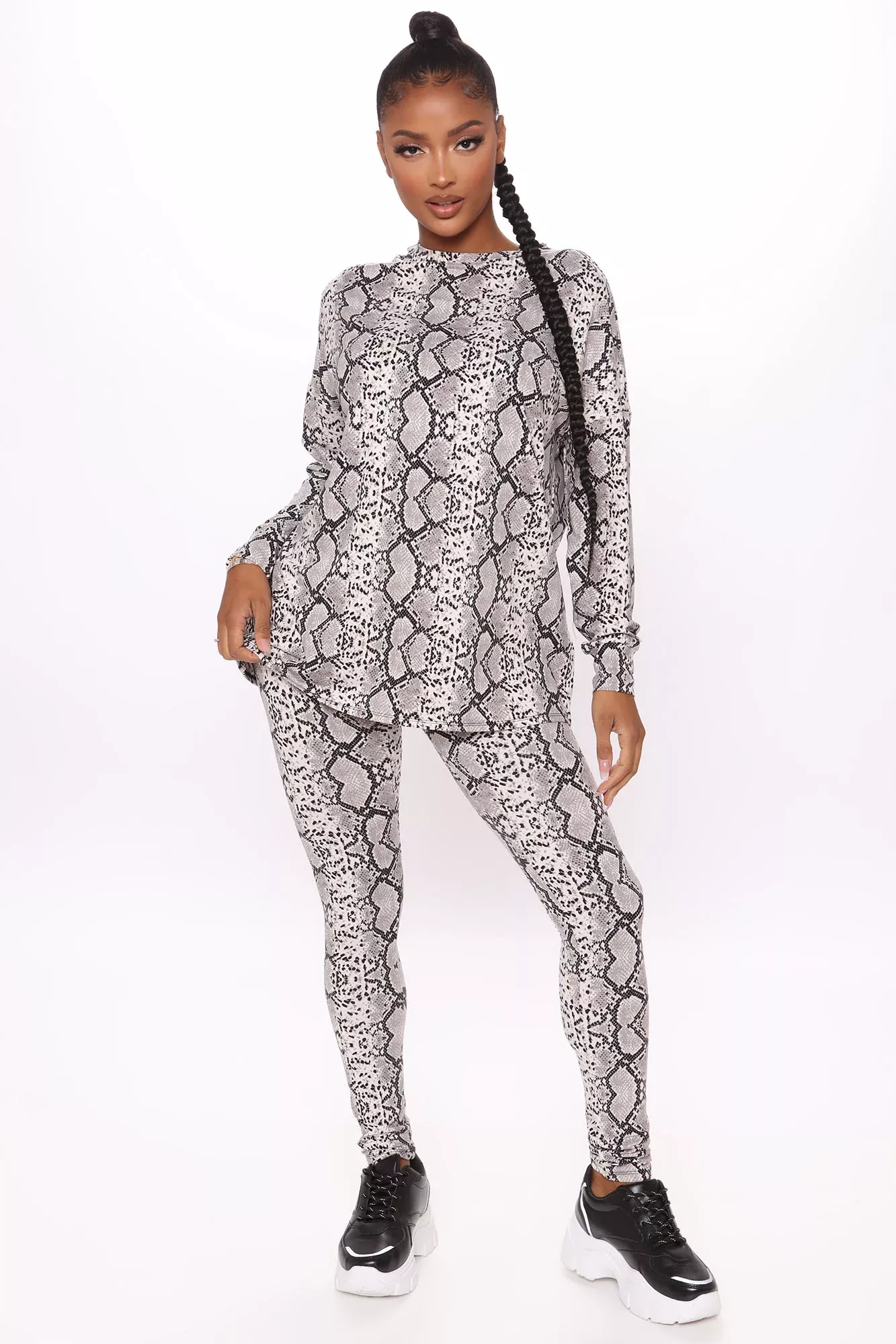 Weekend Vibes Snakeskin Long Sleeve Legging Set - Grey/combo