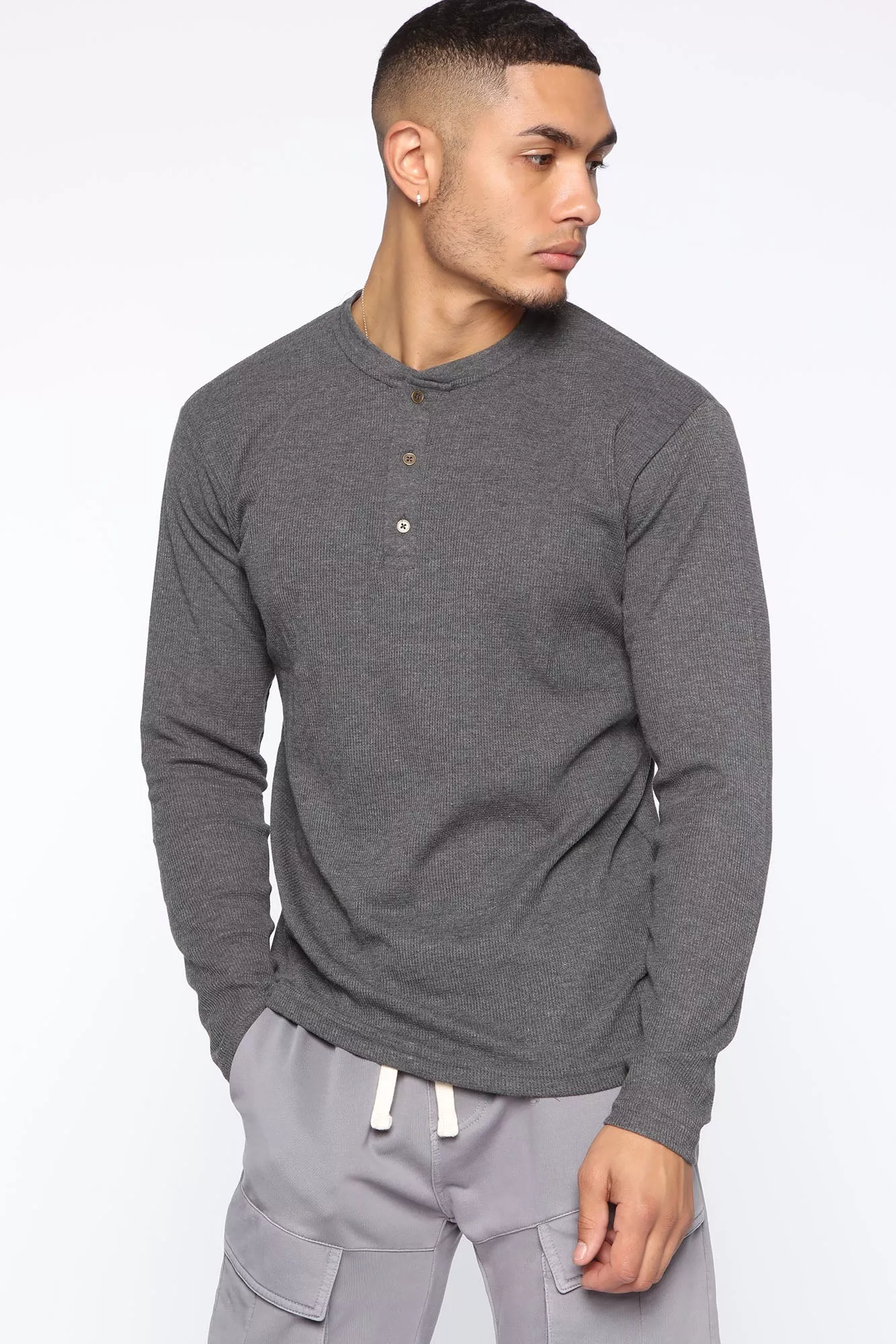 Wesley Long Sleeve Henley - Charcoal