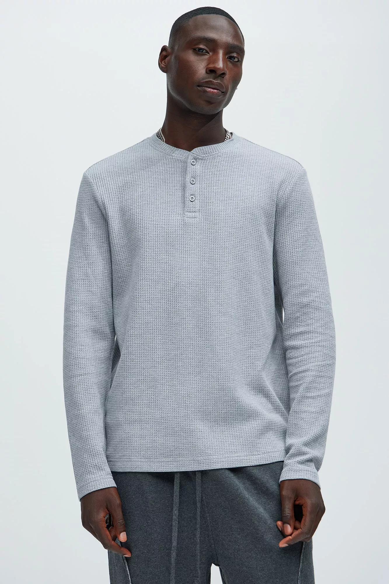 Wesley Long Sleeve Henley - Heather Grey