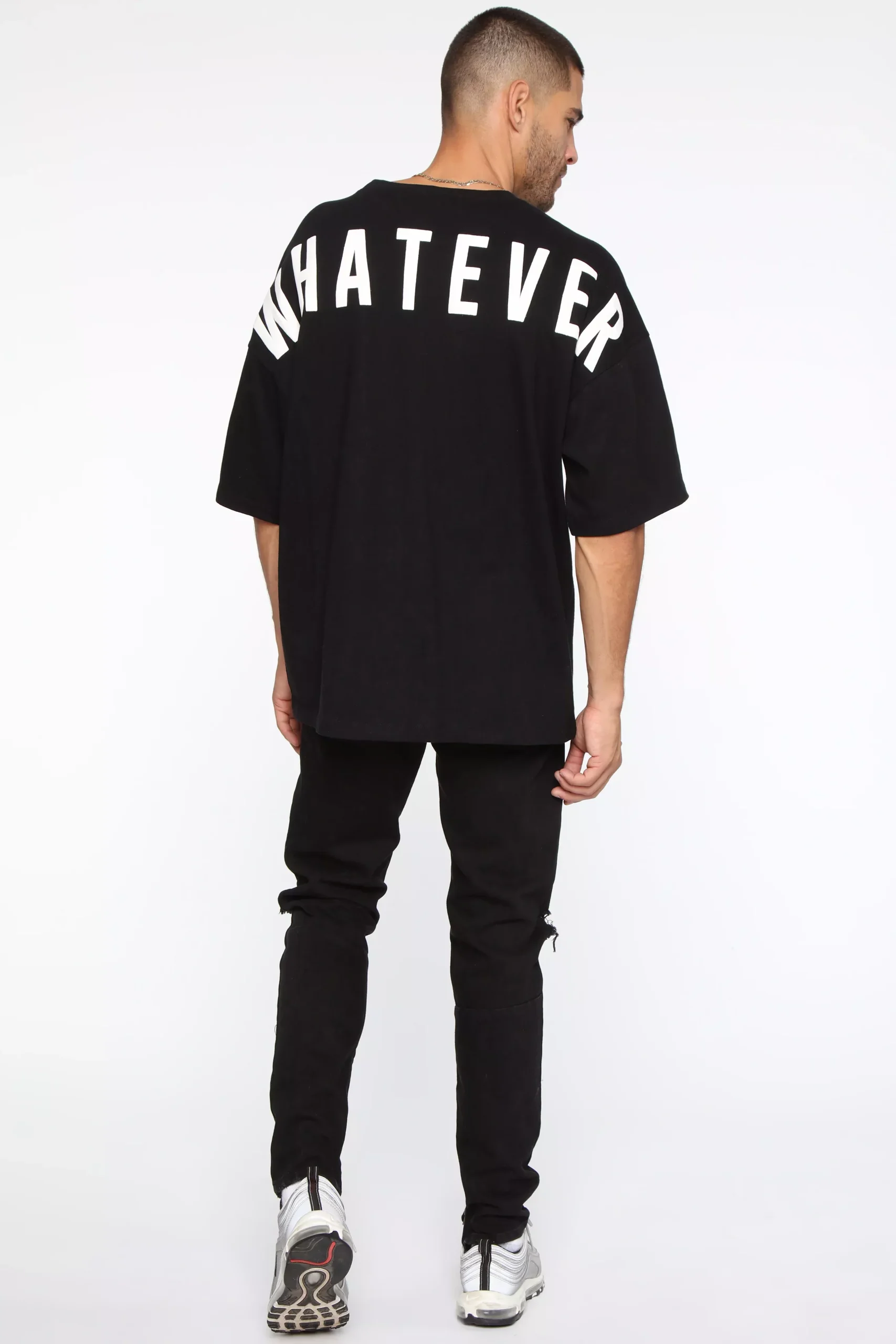 Whatever Oversized Puff Print Short Sleeve Tee - Black/White
