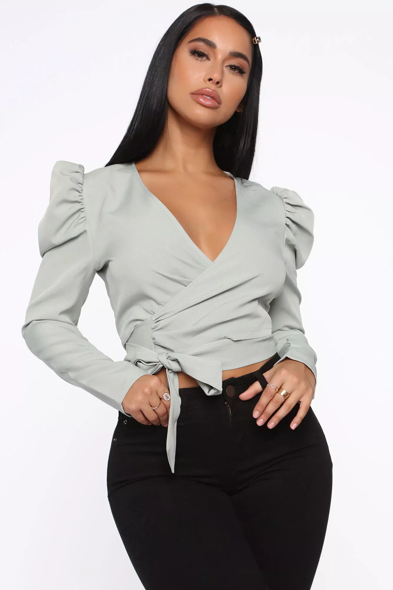 When You Kiss Me Wrap Top - Sage