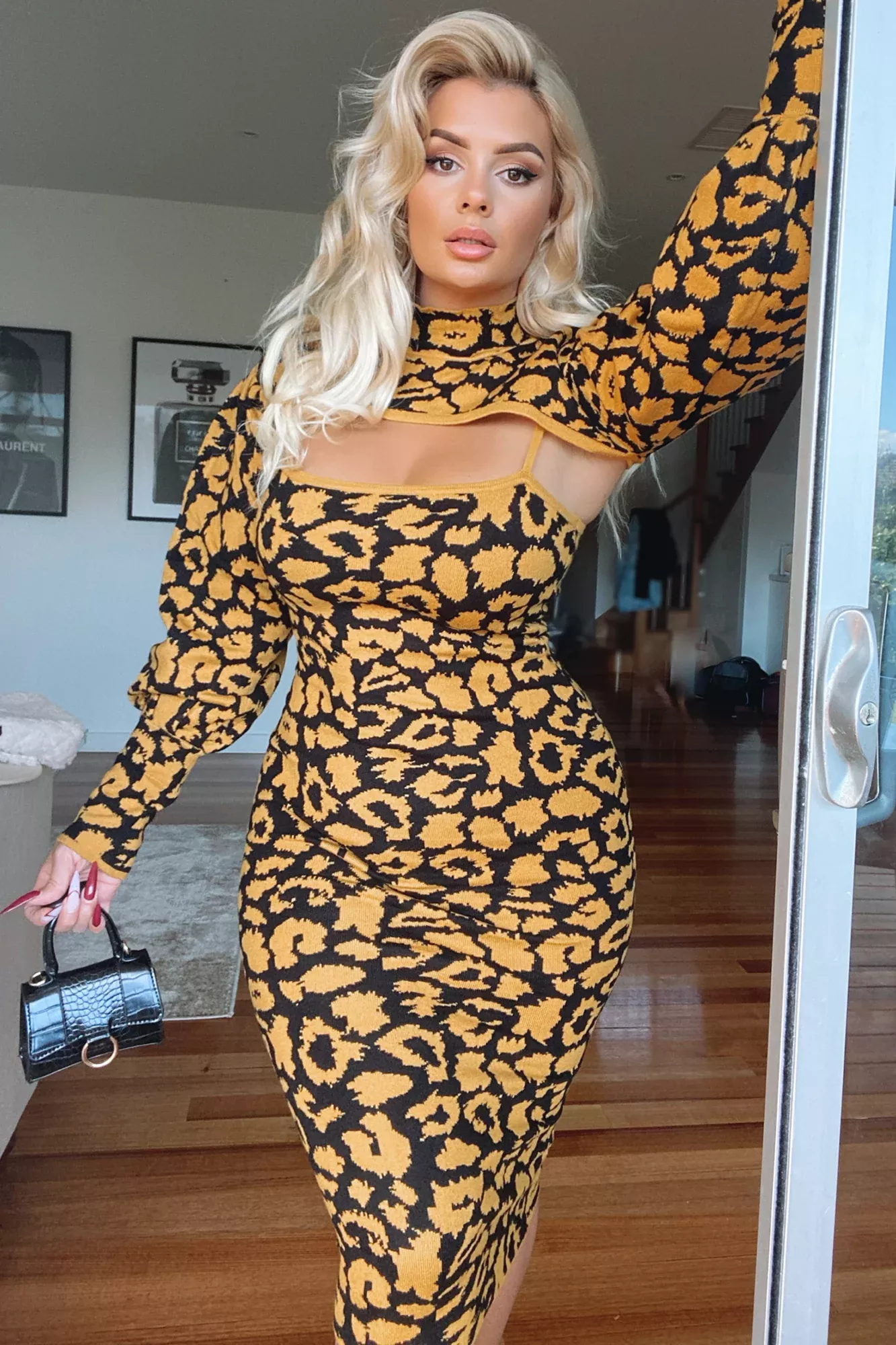 Wild Attitude Leopard Sweater Dress Set - Black/Yellow