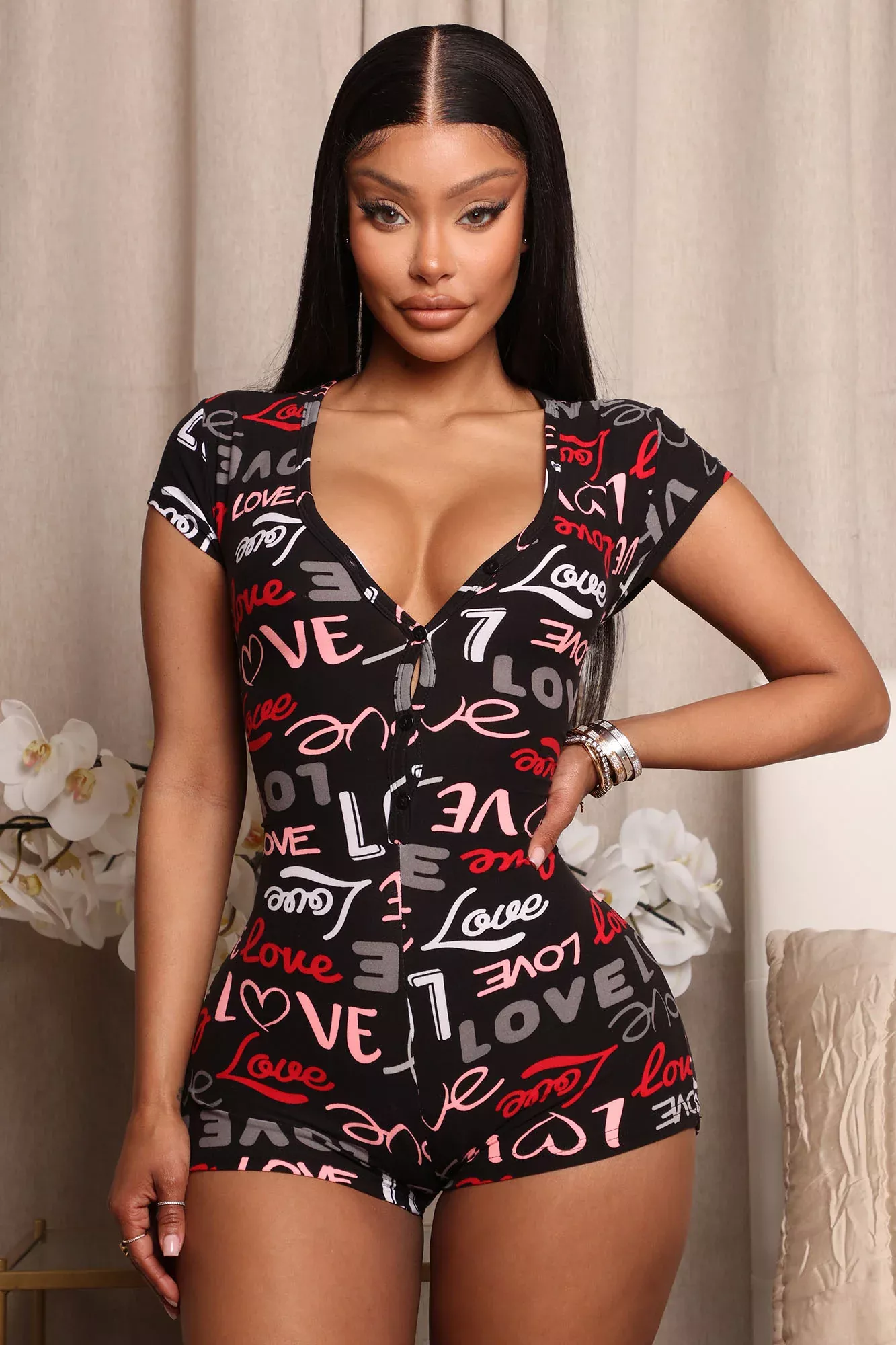 Wild Love PJ Romper Onesie - Black/Red