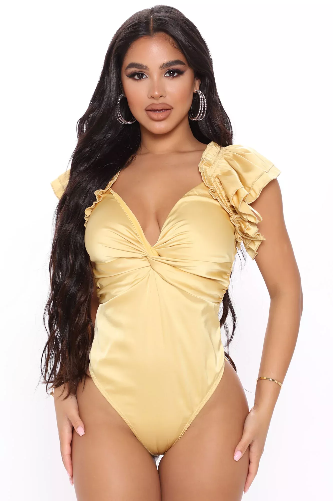 Wish You Were Here Ruffle Bodysuit - Yellow