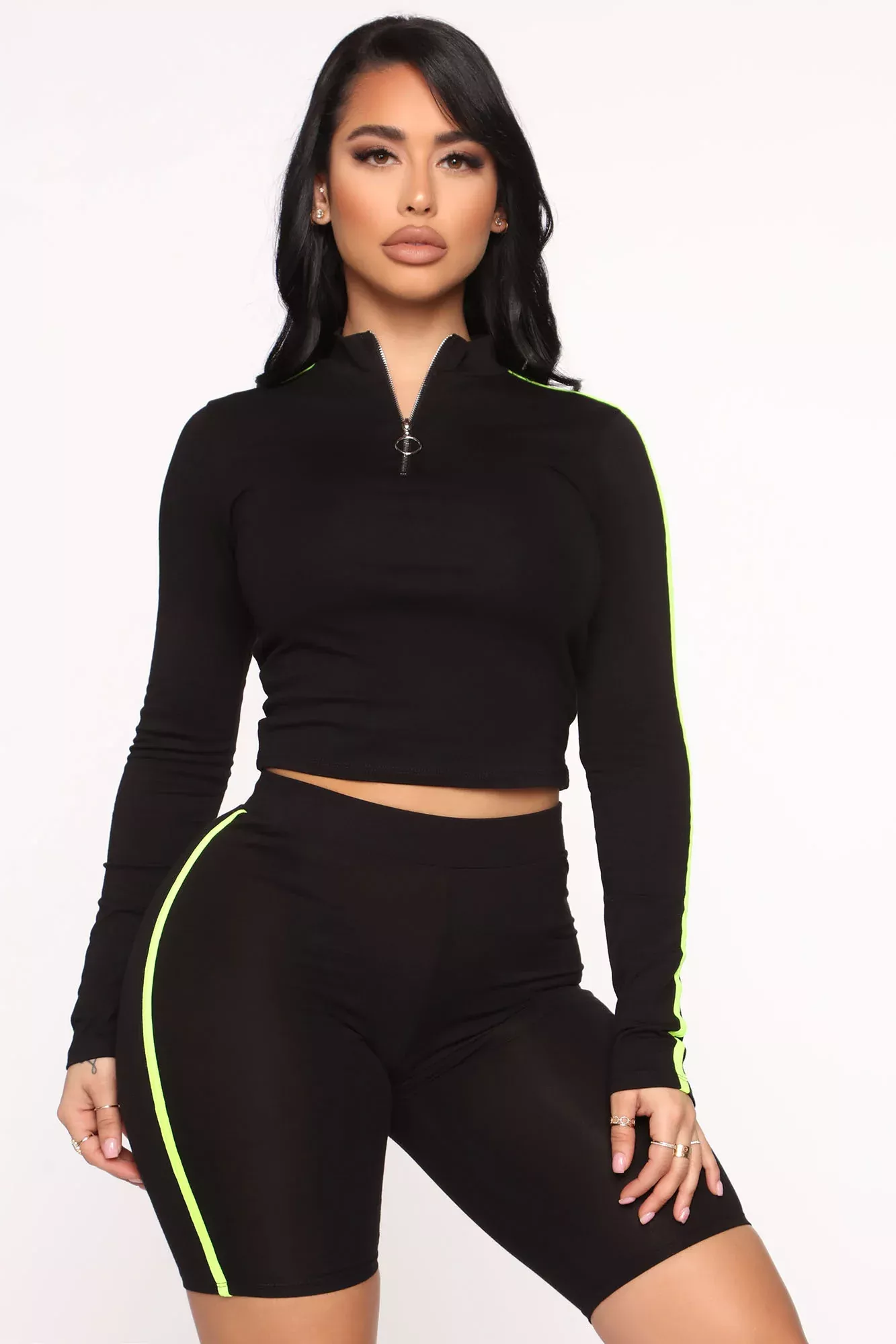 Work Or Pleasure Lounge Biker Short Set - Black/Yellow
