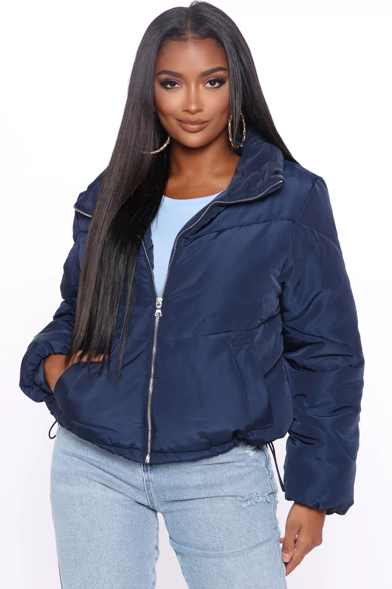 Work Your Angles Chevron Puffer Jacket - Navy