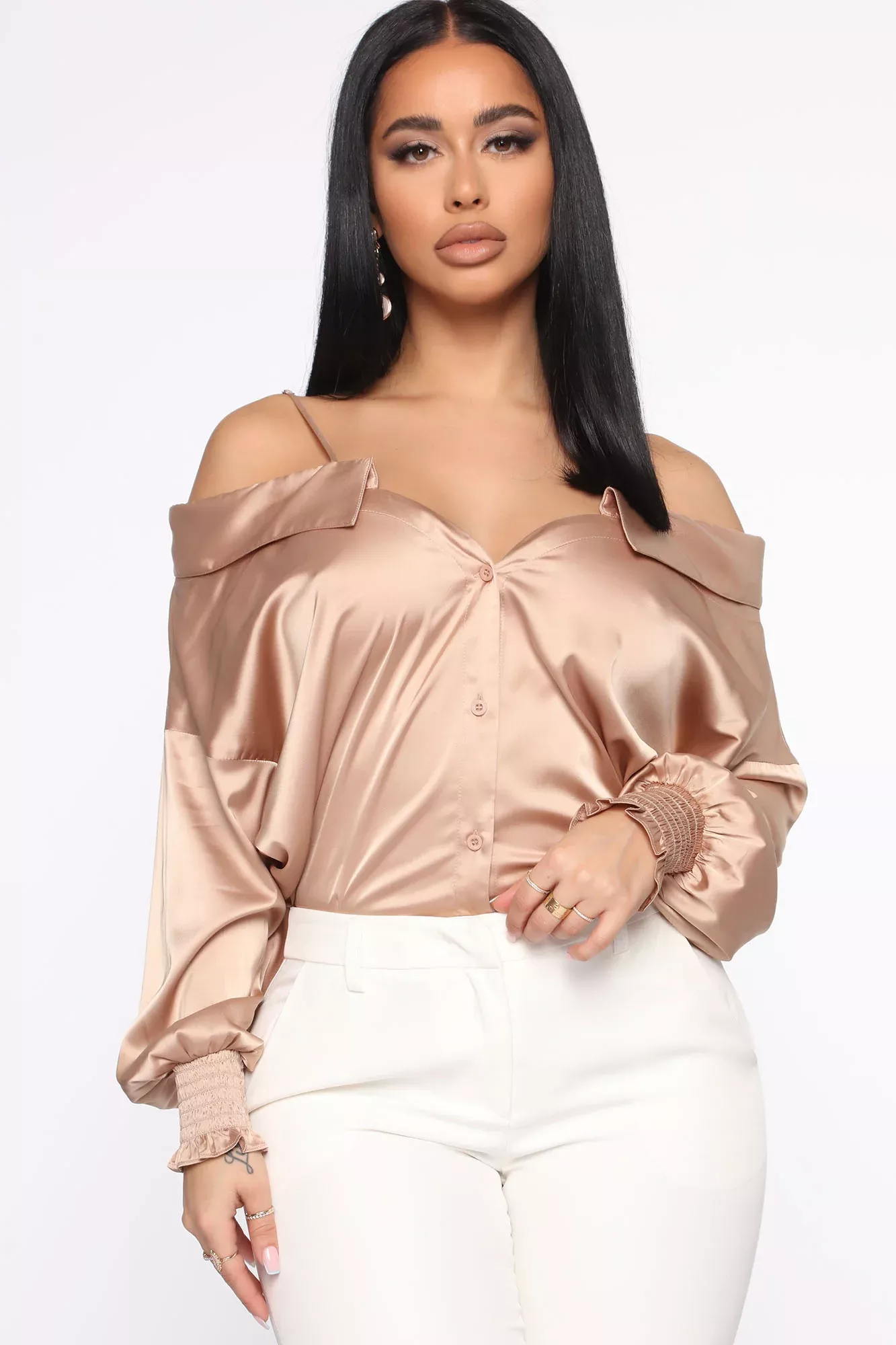 Working With You Satin Shirt - Nude