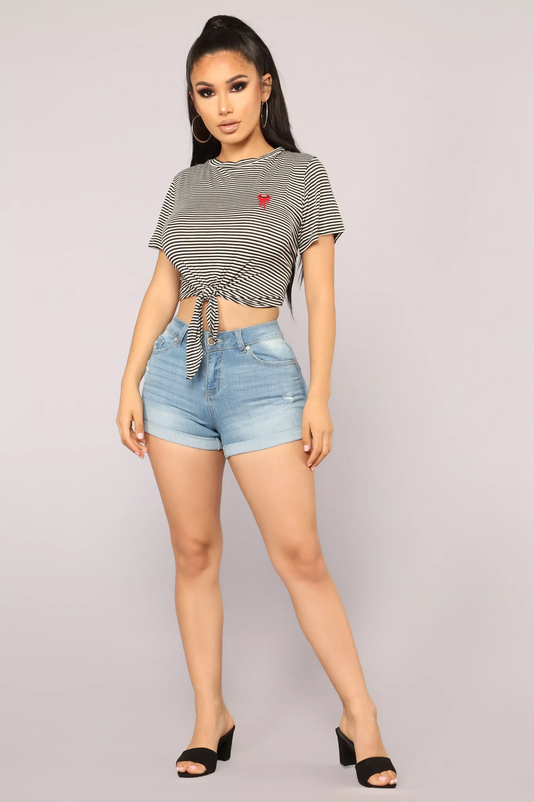 The World Go 'Round Distressed Shorts - Light Blue Wash