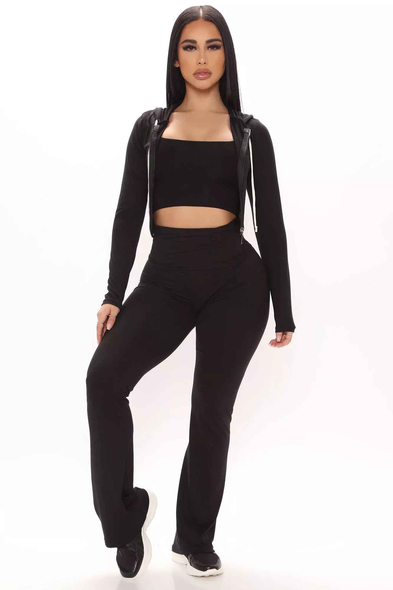 Yogi At Heart Crop Zip Up And Pant Set - Black